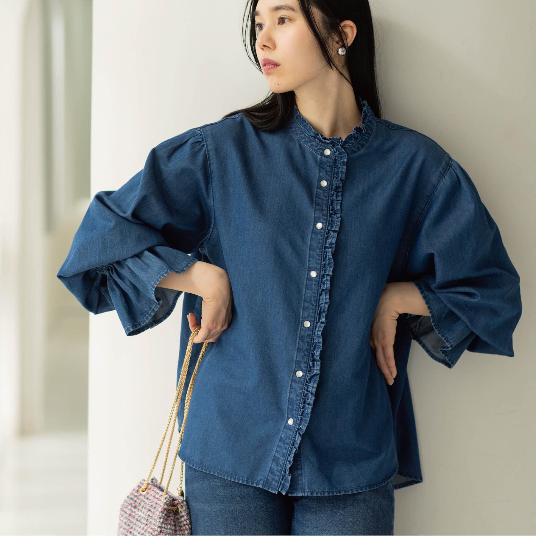 OPAQUE.CLIP「セルロース混デニムフリルブラウス【洗濯機OK】」|シャツ・ブラウス|
