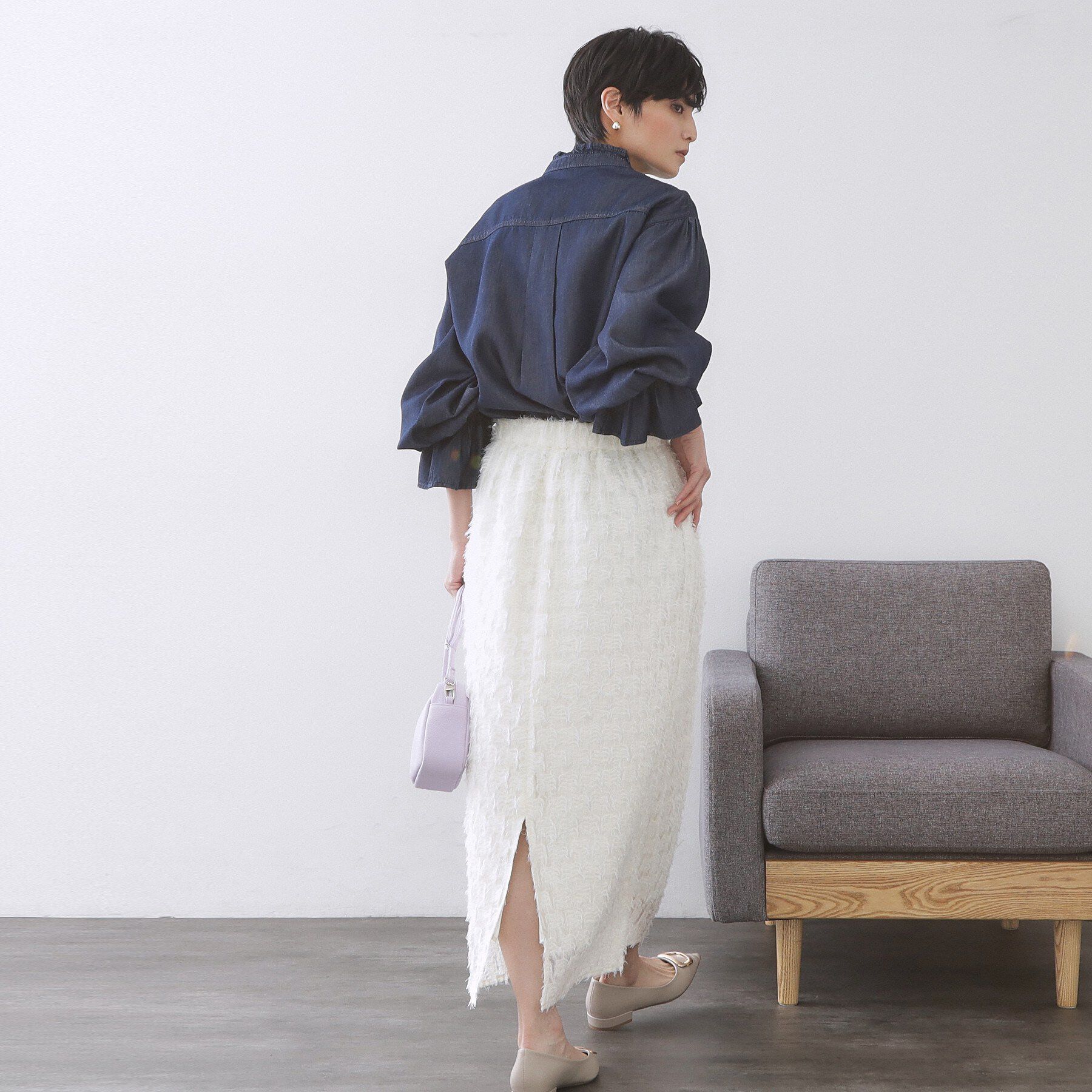 OPAQUE.CLIP「セルロース混デニムフリルブラウス【洗濯機OK】」|シャツ・ブラウス|