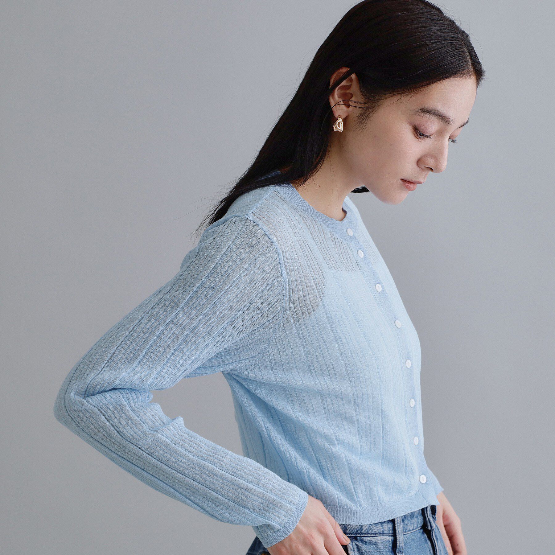 OPAQUE.CLIP「【es】シアーランダムリブニットカーディガン【洗濯機OK/抗ピル】」|カーディガン|