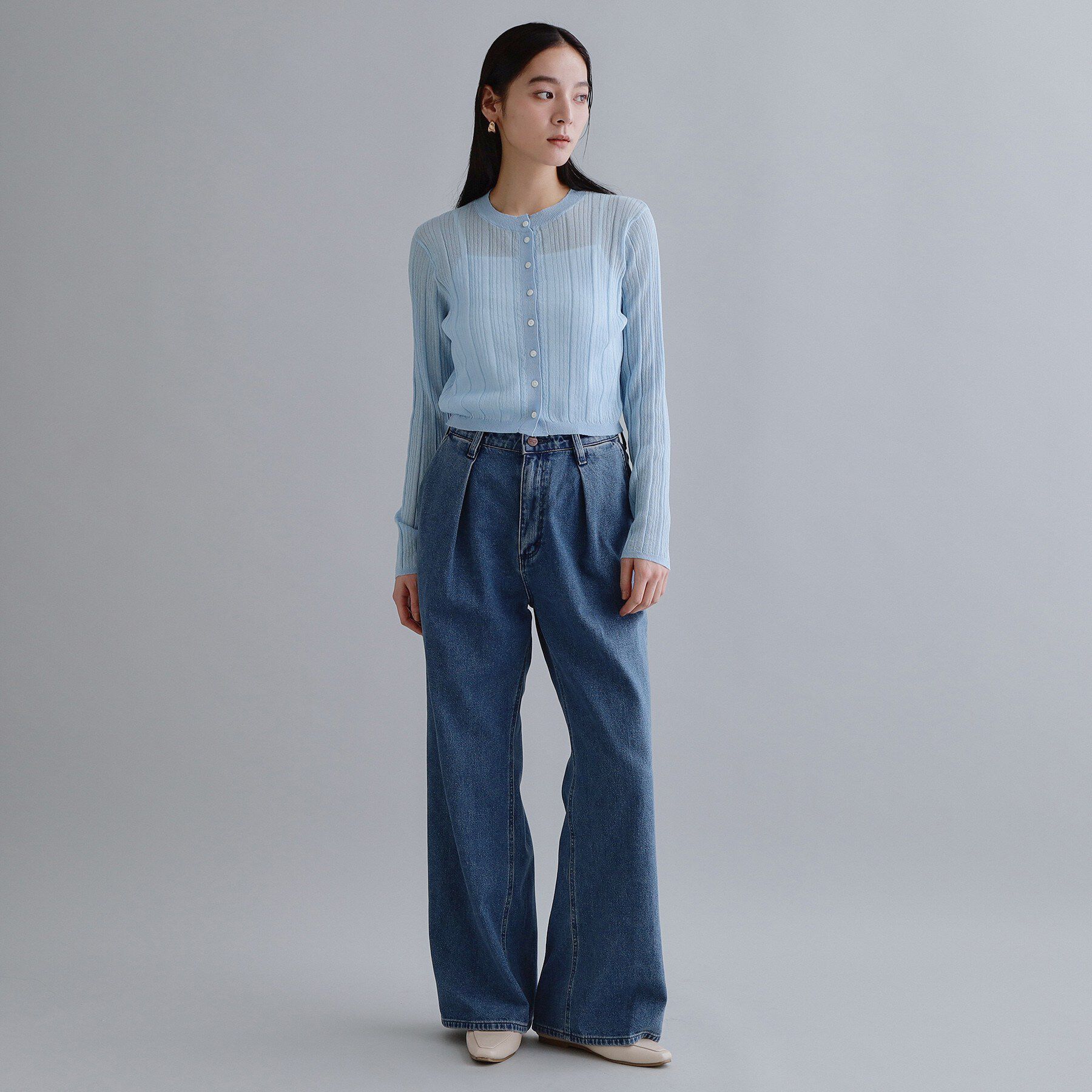 OPAQUE.CLIP「【es】シアーランダムリブニットカーディガン【洗濯機OK/抗ピル】」|カーディガン|