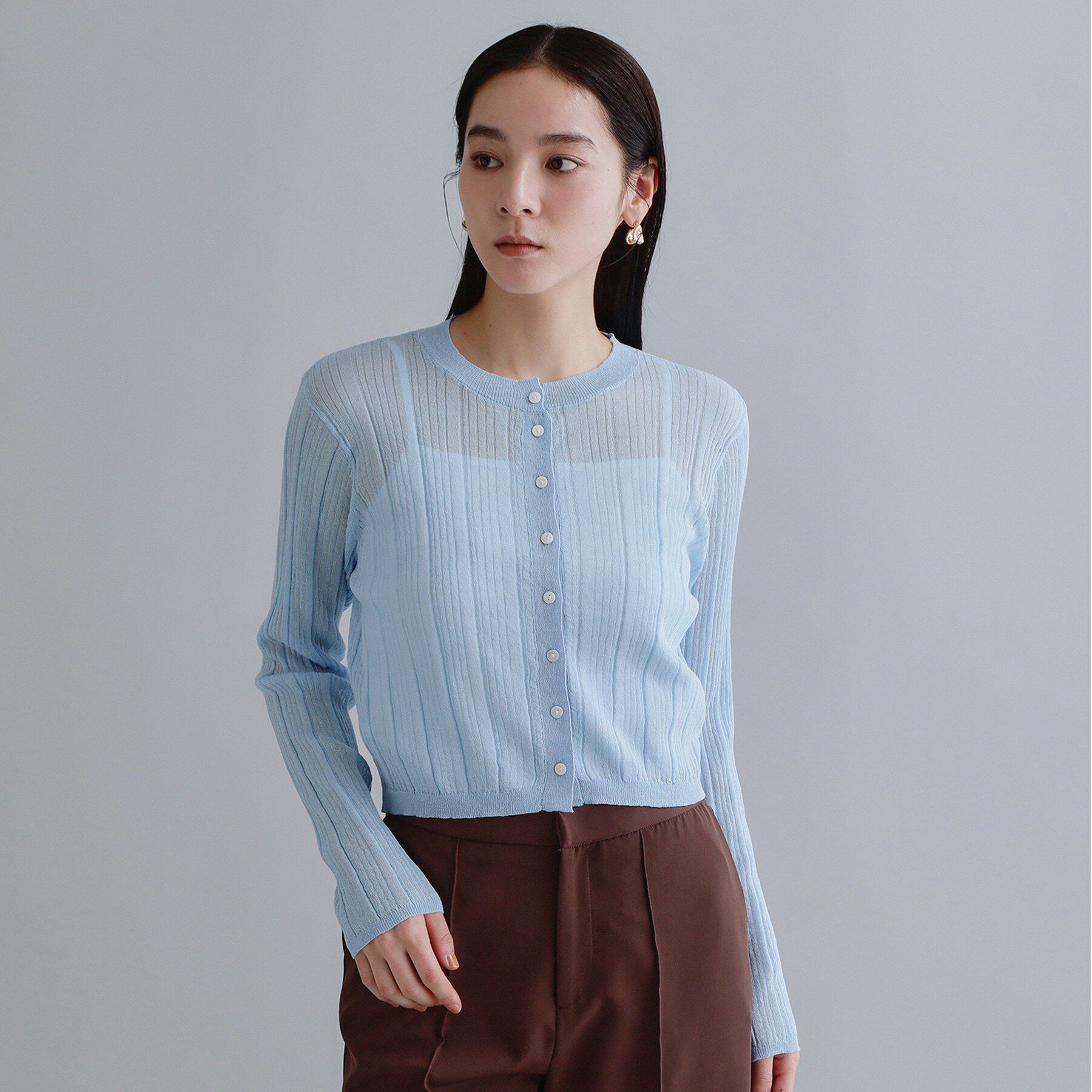 OPAQUE.CLIP「【es】シアーランダムリブニットカーディガン【洗濯機OK/抗ピル】」|カーディガン|