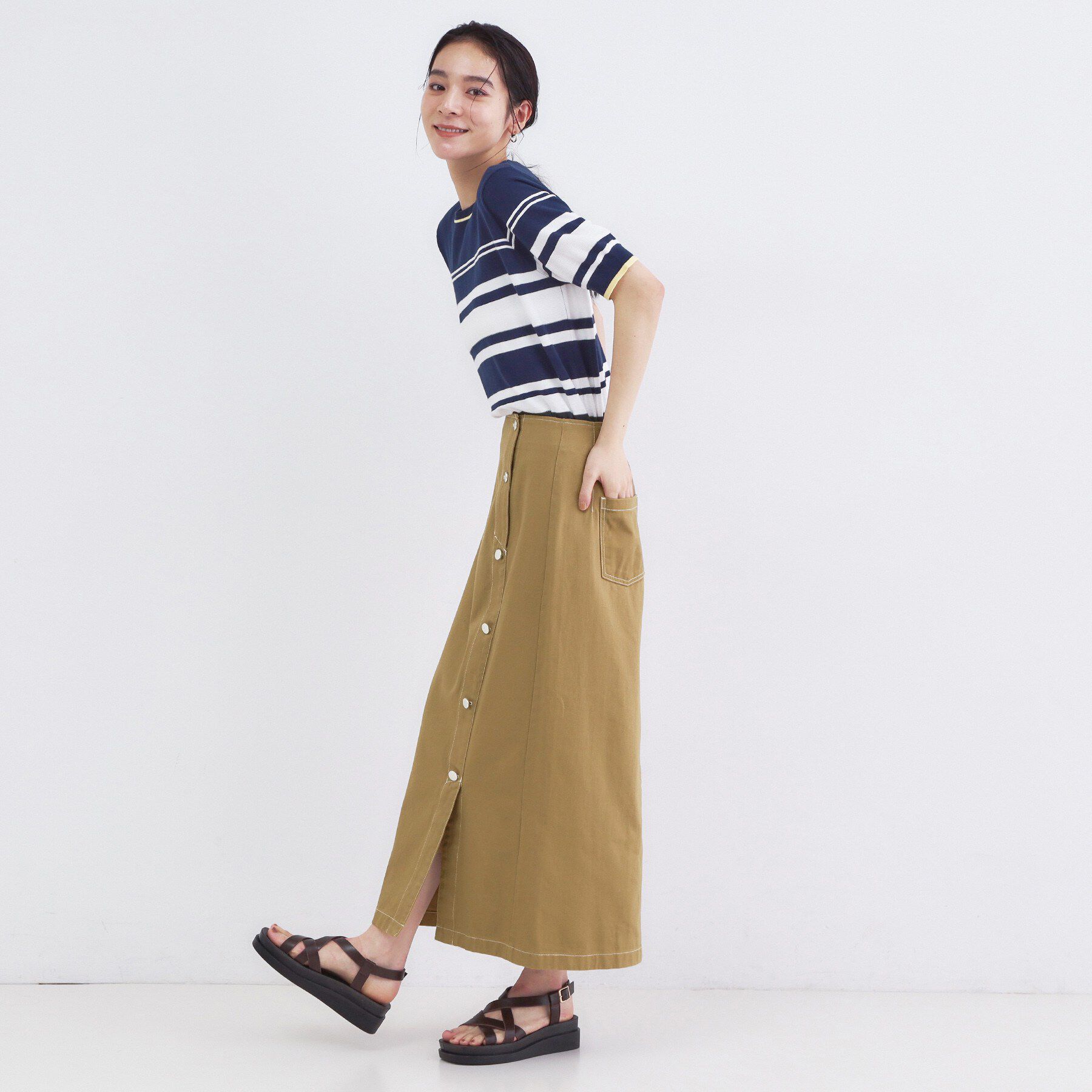 OPAQUE.CLIP「ボタンデザインナロースカート【洗濯機OK】」|スカート|