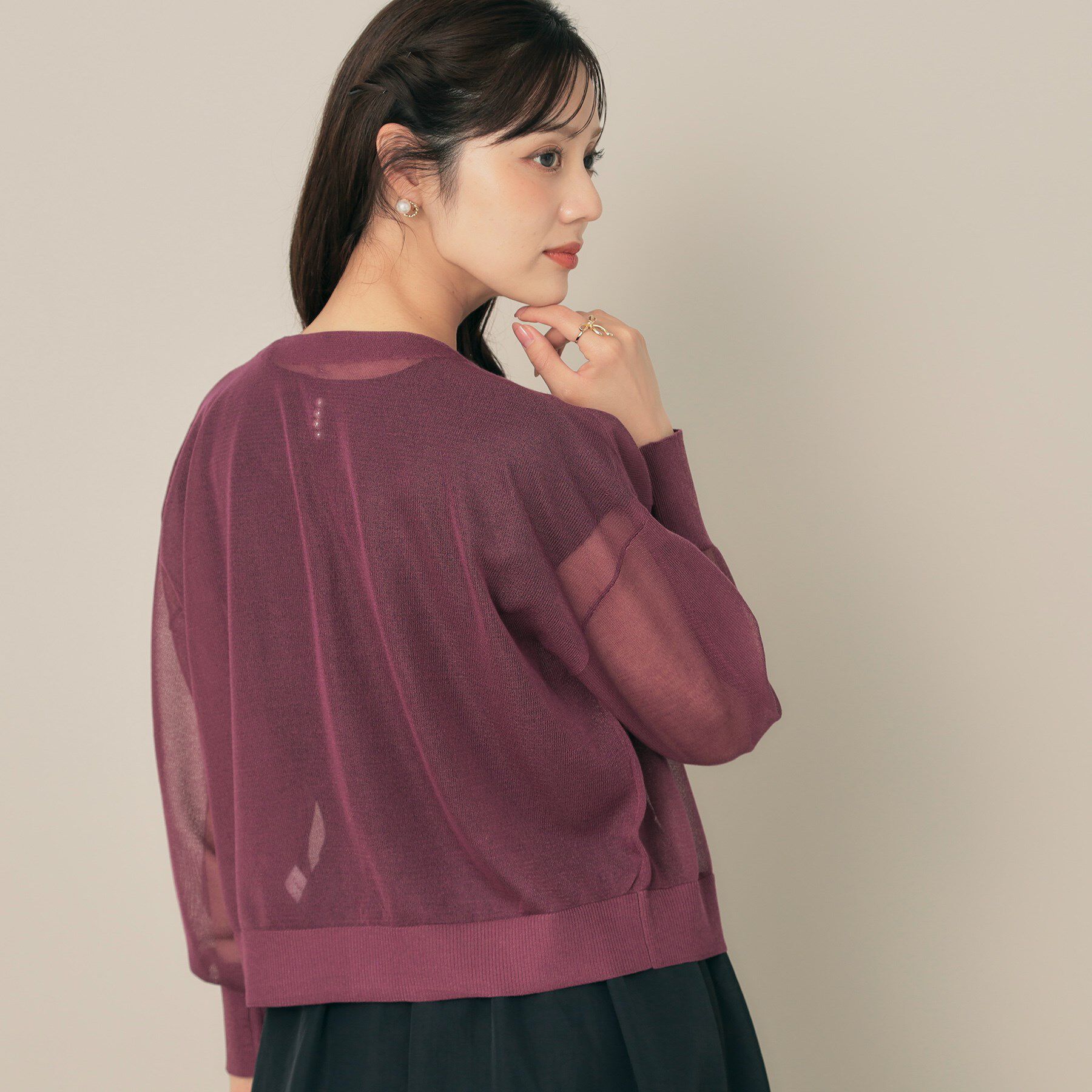 Couture broach「【秋カラー・オシャレな透け感】ダブルパール調シアーカーディガン」|カーディガン|