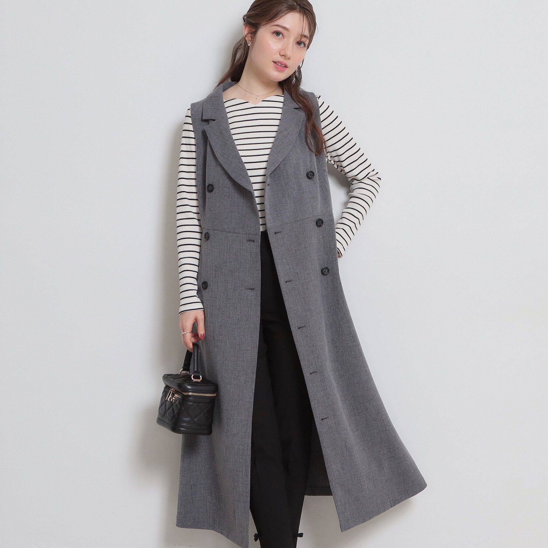 Couture broach「【通勤】リネンライク ジレにもなるジャンスカ」|ワンピース|チャコールグレー(0