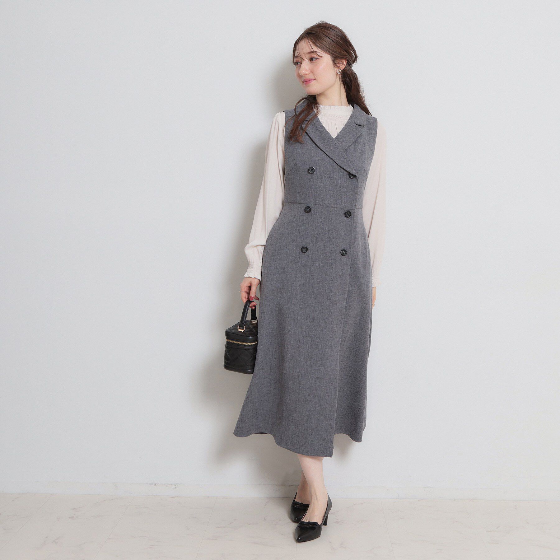 Couture broach「【通勤】リネンライク ジレにもなるジャンスカ」|ワンピース|