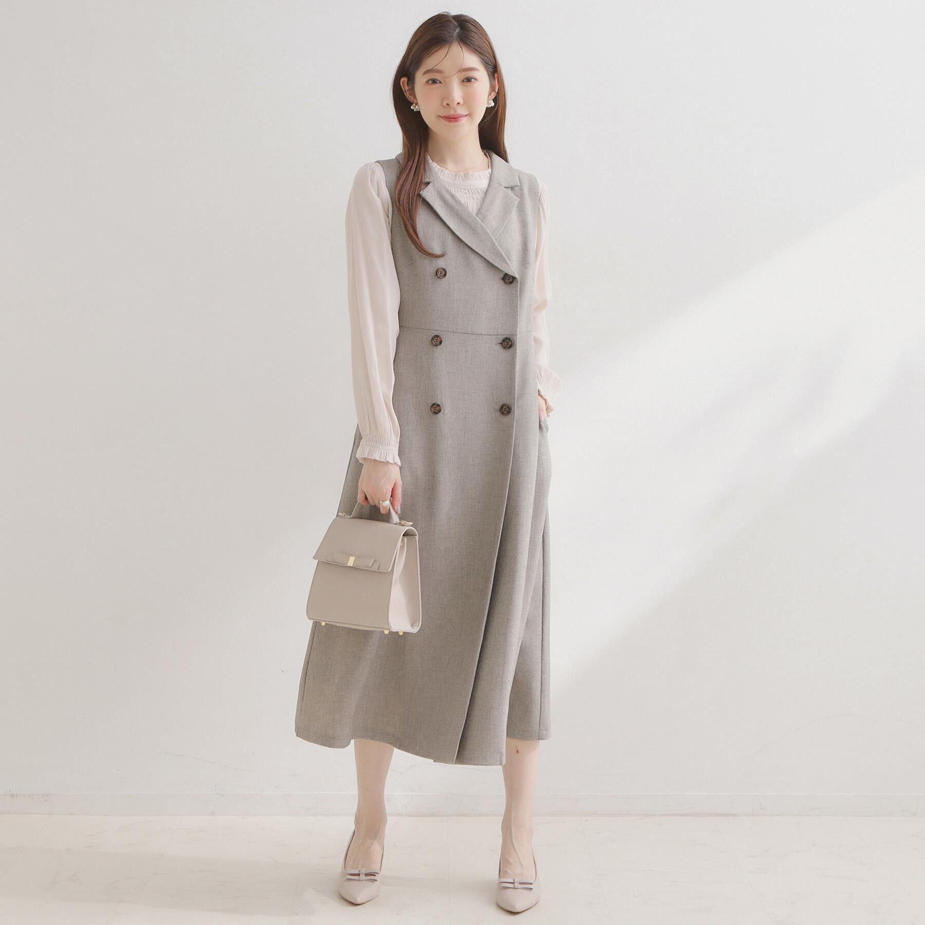 Couture broach「【通勤】リネンライク ジレにもなるジャンスカ」|ワンピース|