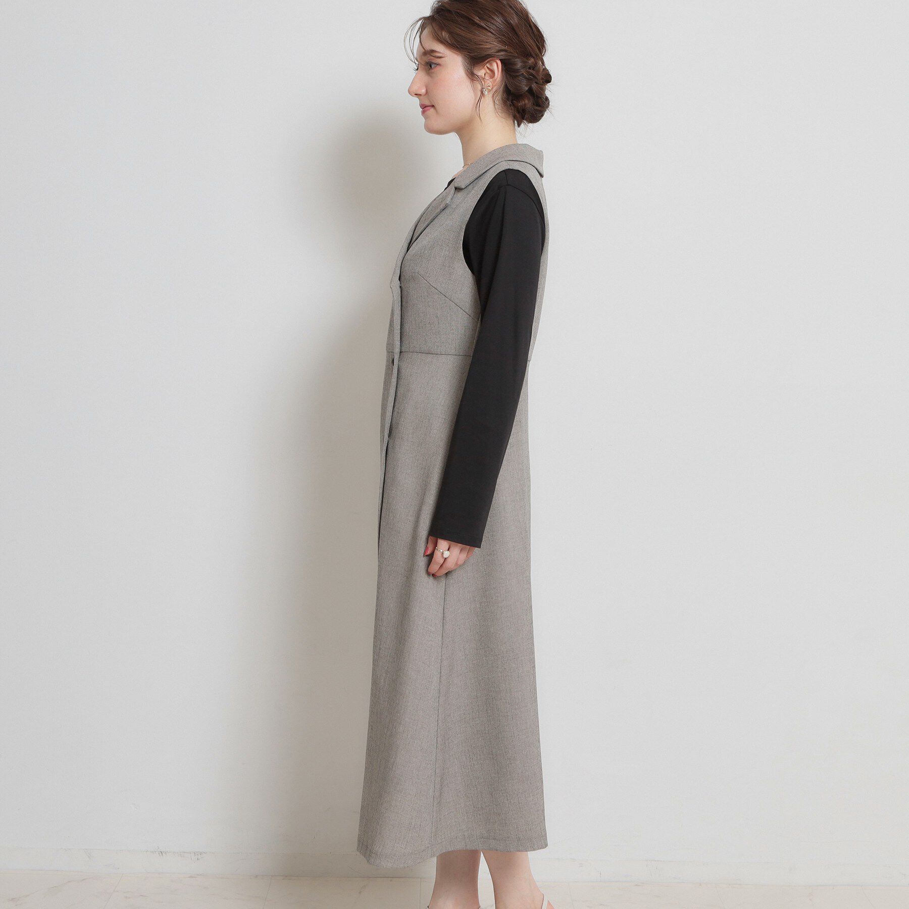 Couture broach「【通勤】リネンライク ジレにもなるジャンスカ」|ワンピース|