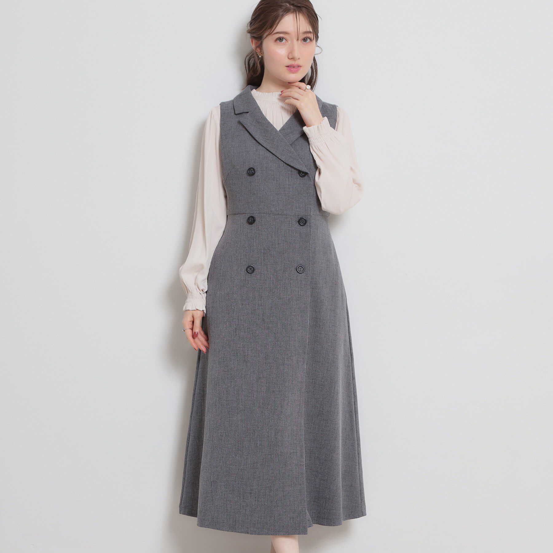 Couture broach「【通勤】リネンライク ジレにもなるジャンスカ」|ワンピース|