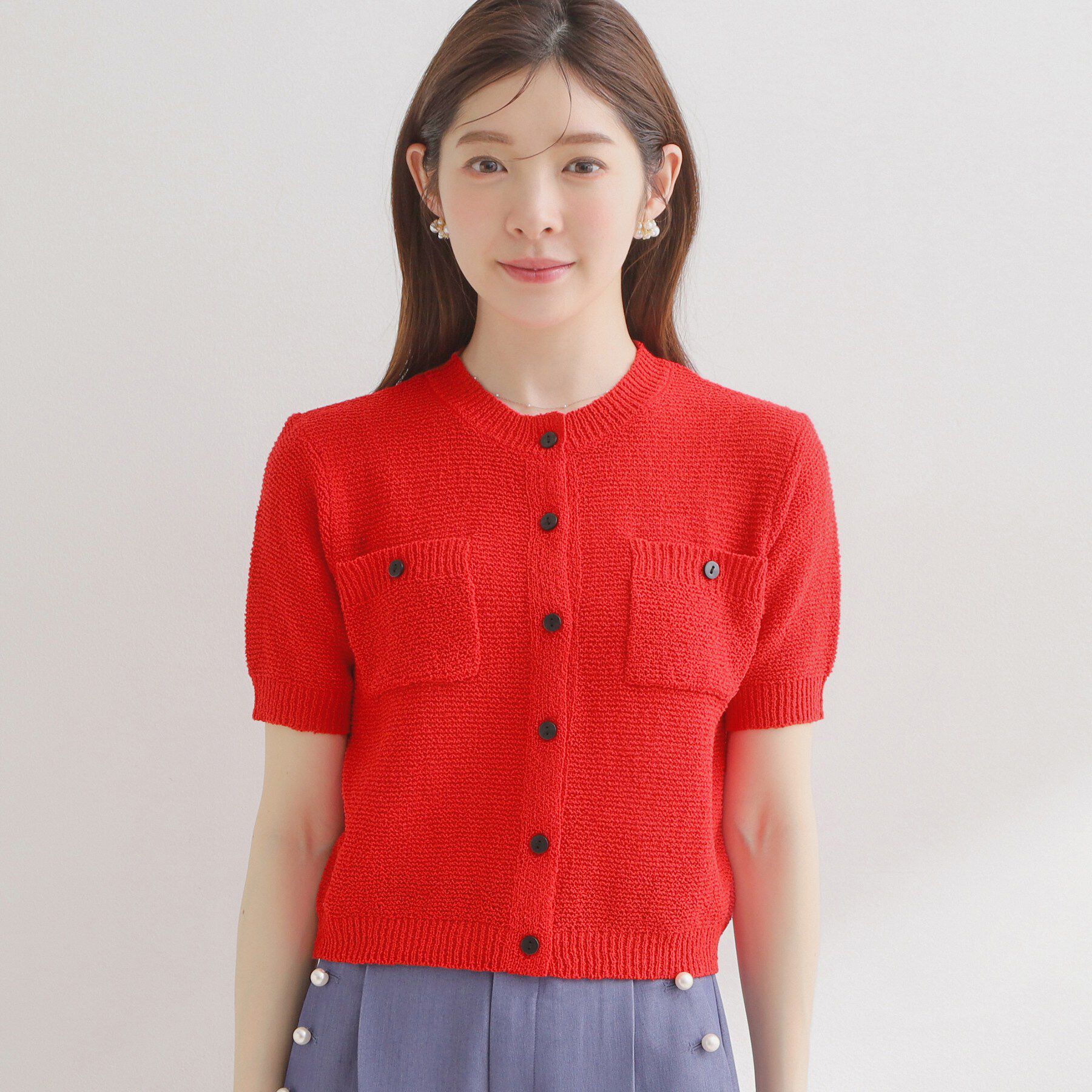 Couture broach「ポケット付き半袖カーディガン」|カーディガン|