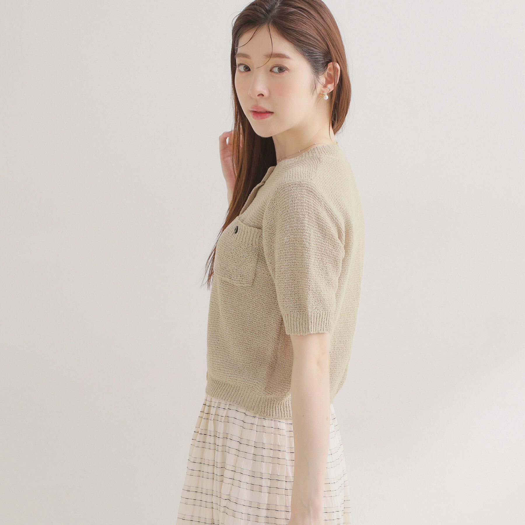 Couture broach「ポケット付き半袖カーディガン」|カーディガン|