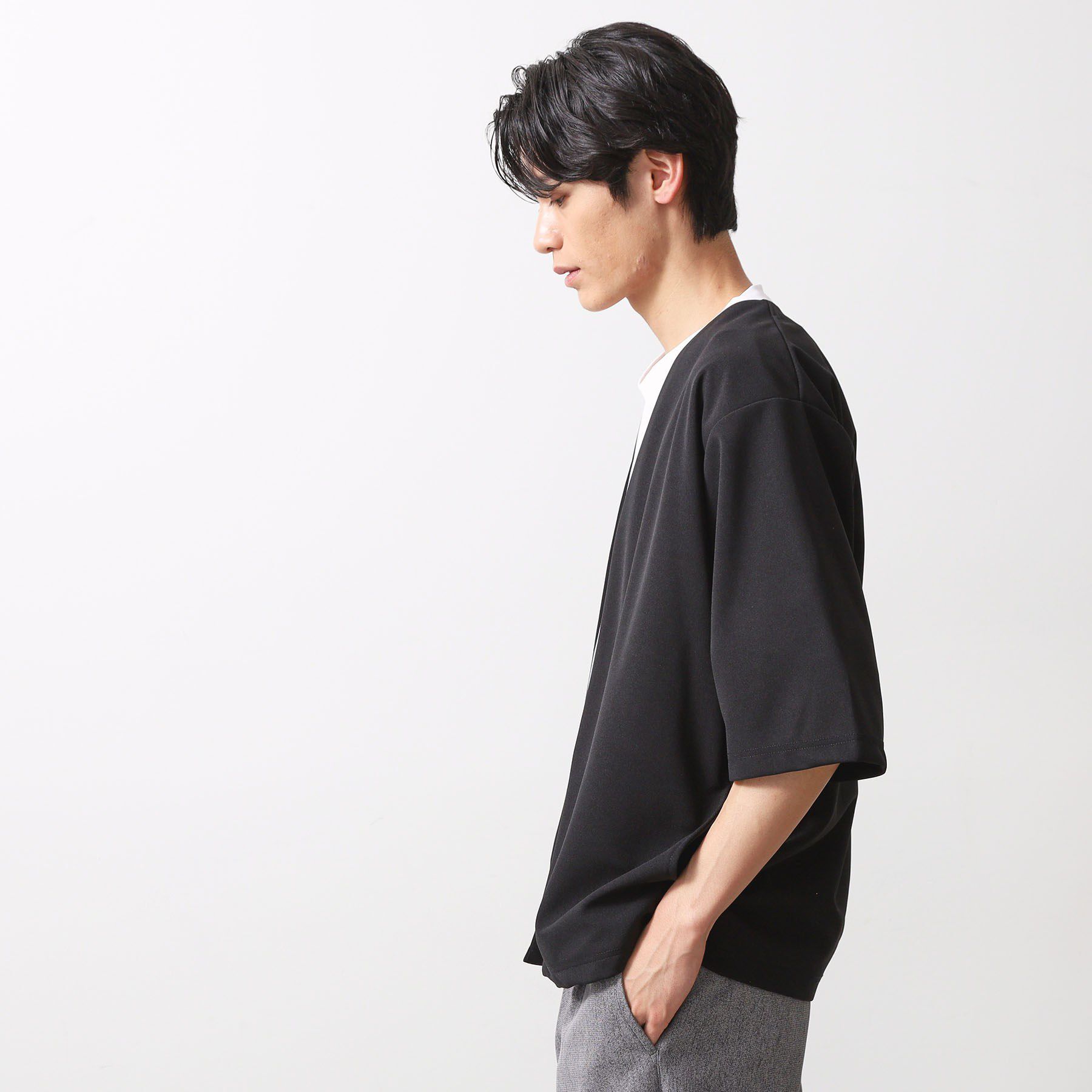 THE SHOP TK「梨地アンサンブルカーディガン　五分袖カーディガン＋半袖Tシャツセット/マシンウォッシャブル」|カーディガン|