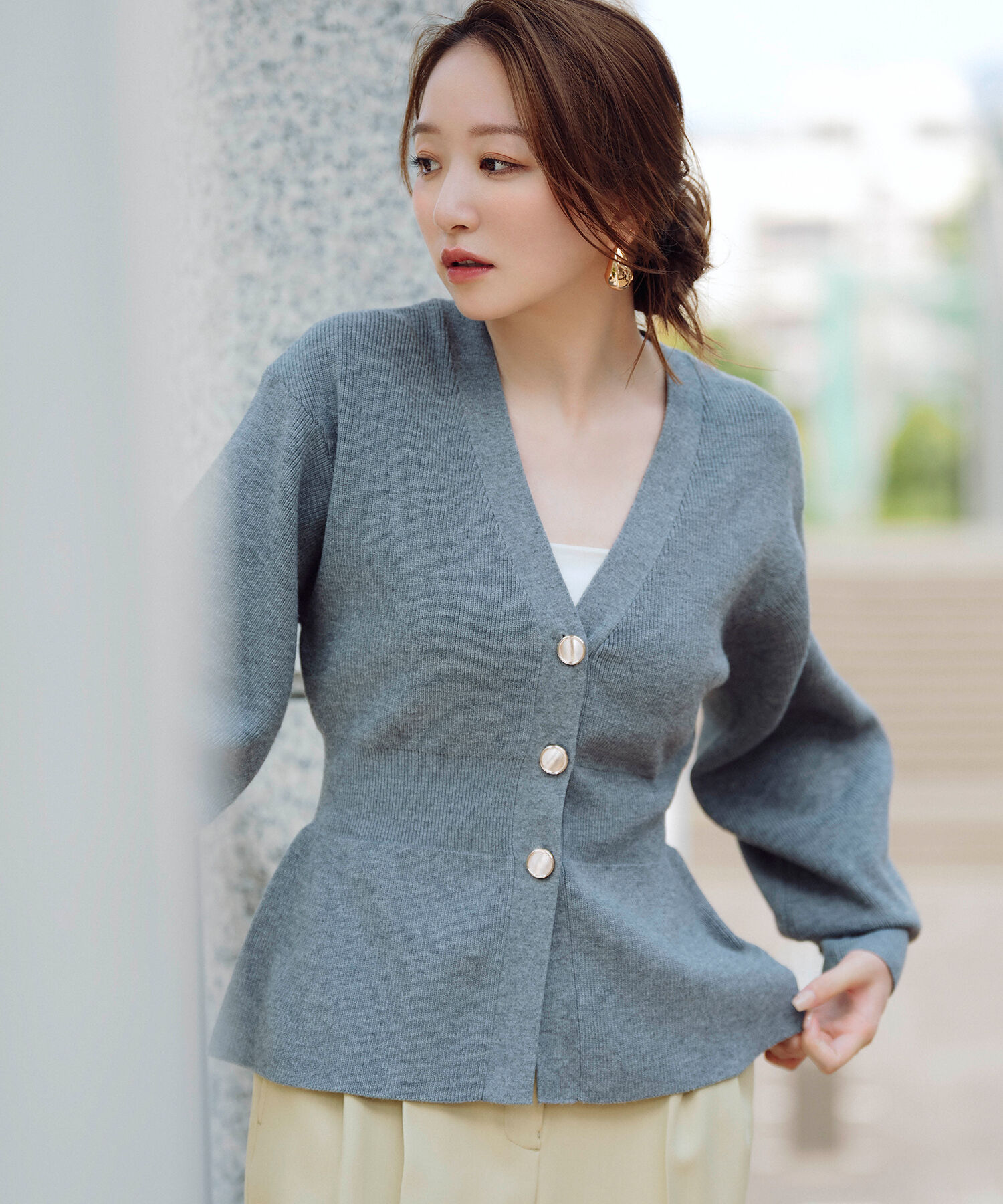  「ペプラムフォルムカーディガン」|ニット・セーター|グレー