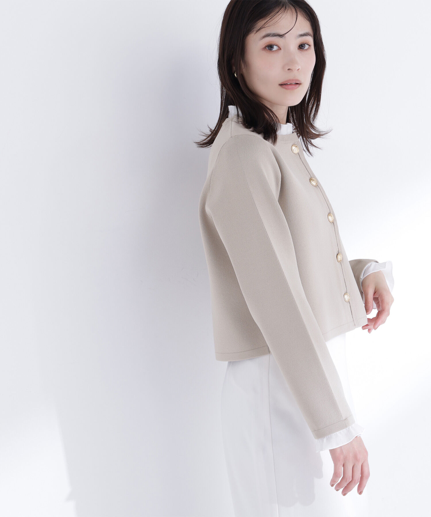  「フリルドッキングニットジャケット」|ニット・セーター|