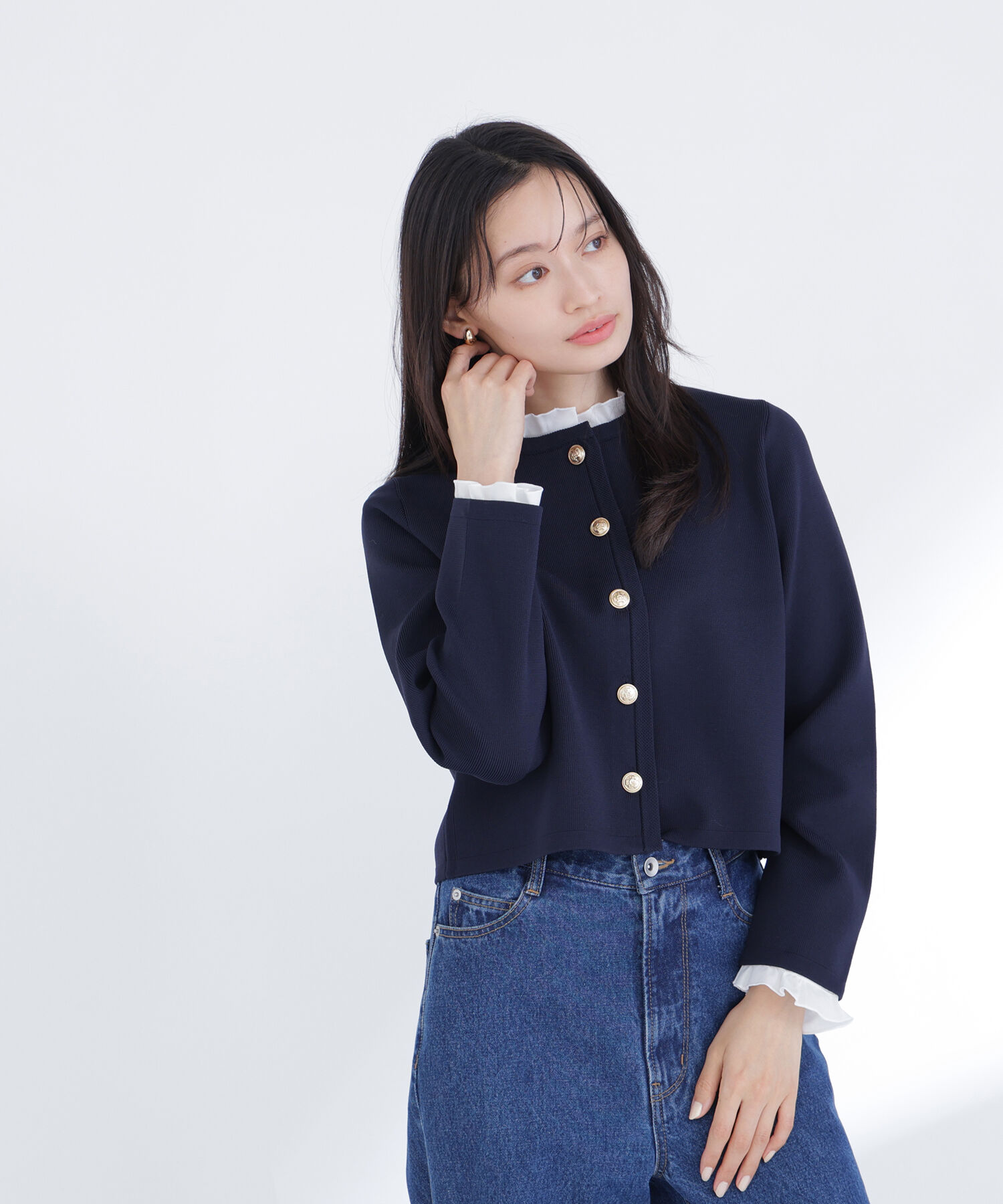  「フリルドッキングニットジャケット」|ニット・セーター|