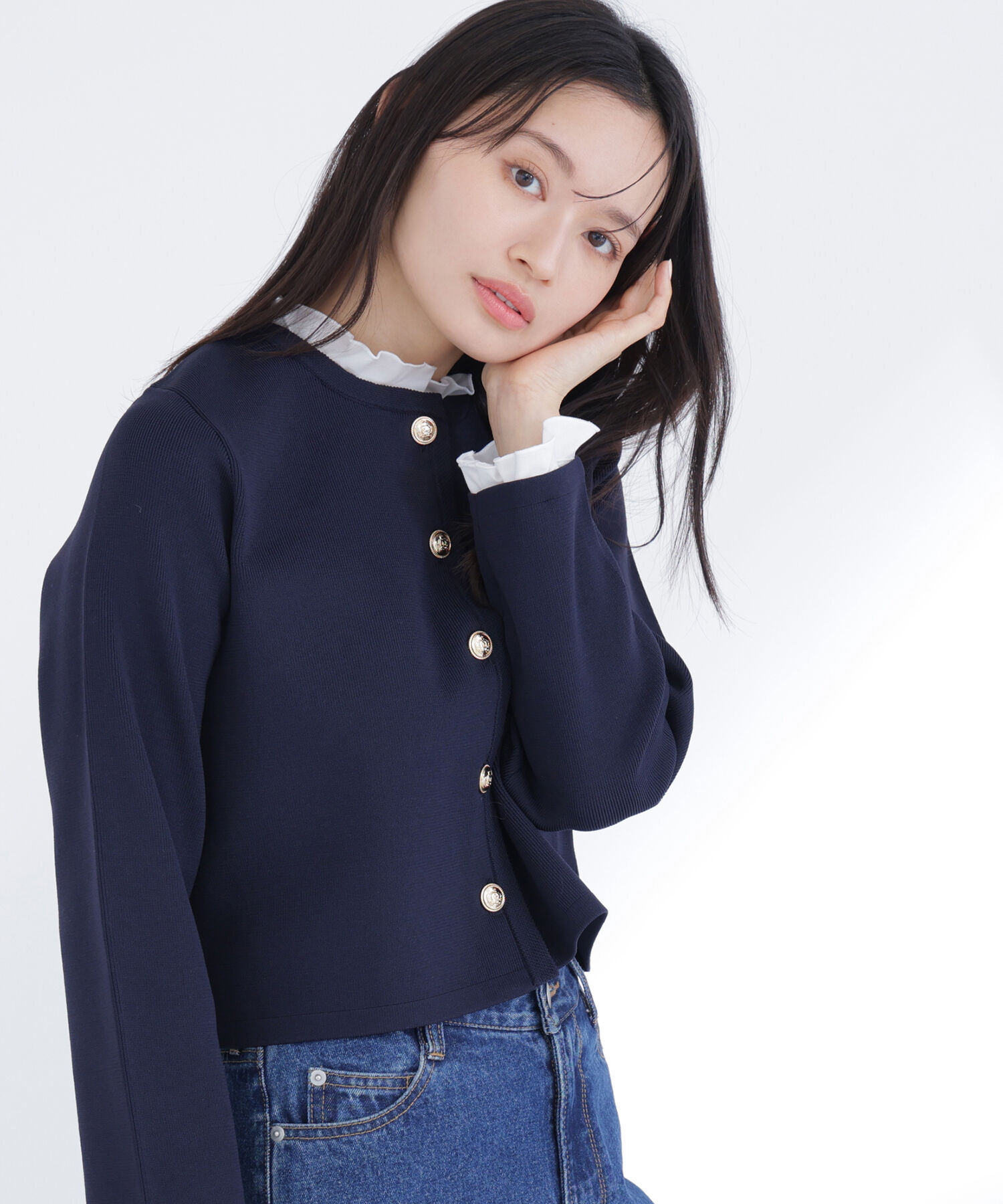  「フリルドッキングニットジャケット」|ニット・セーター|