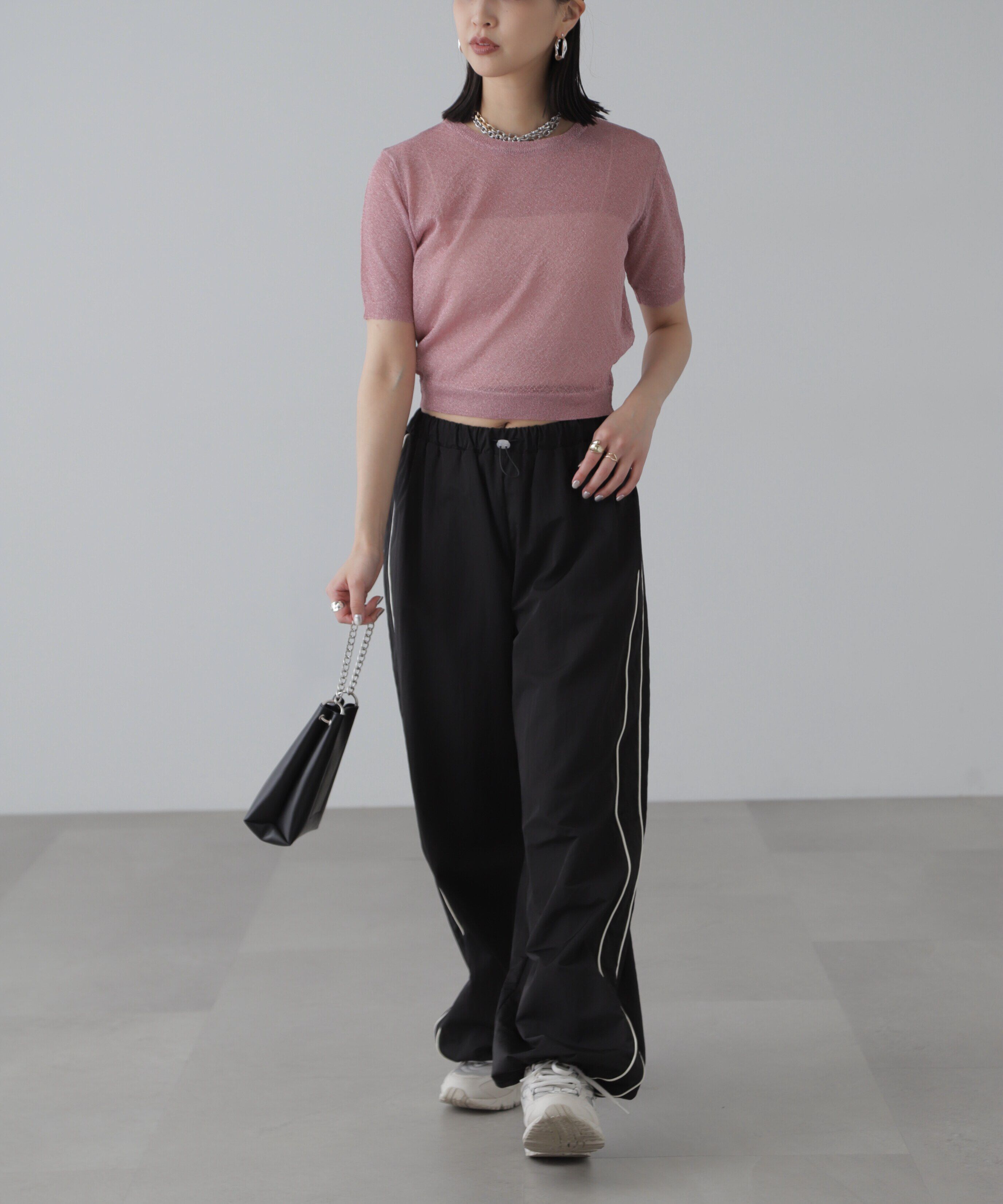  「コンパクトラメシアー半袖ニット」|ニット・セーター|