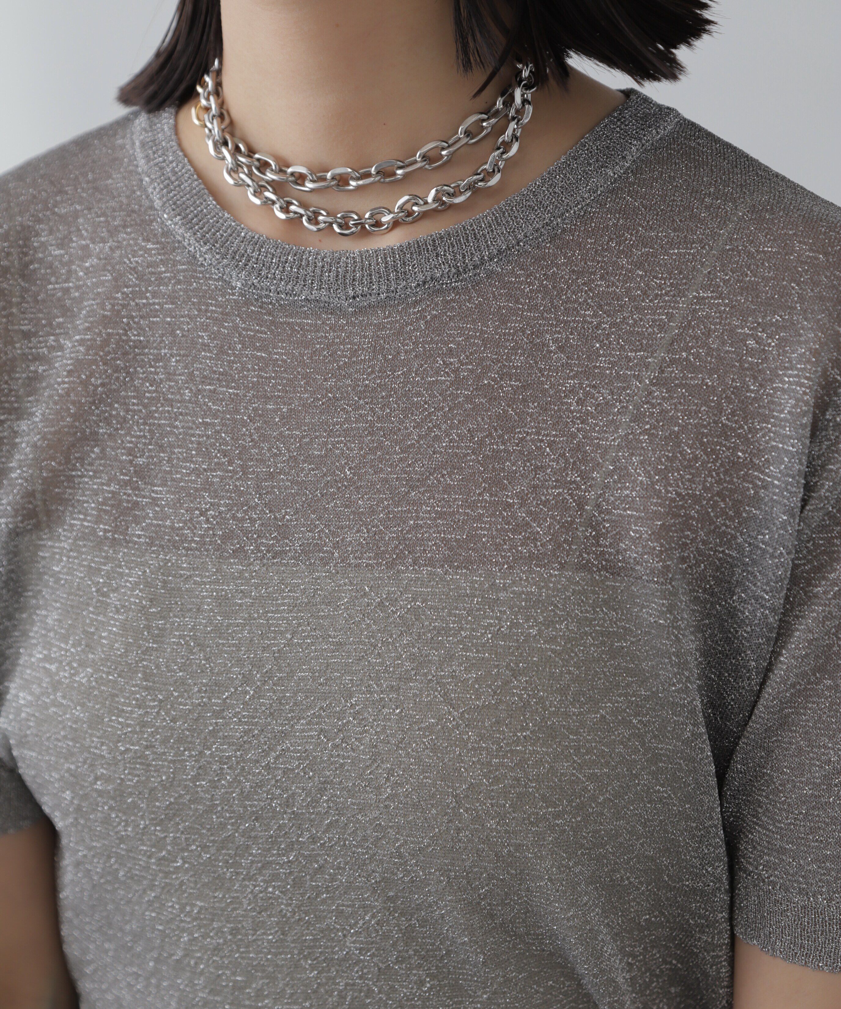  「コンパクトラメシアー半袖ニット」|ニット・セーター|