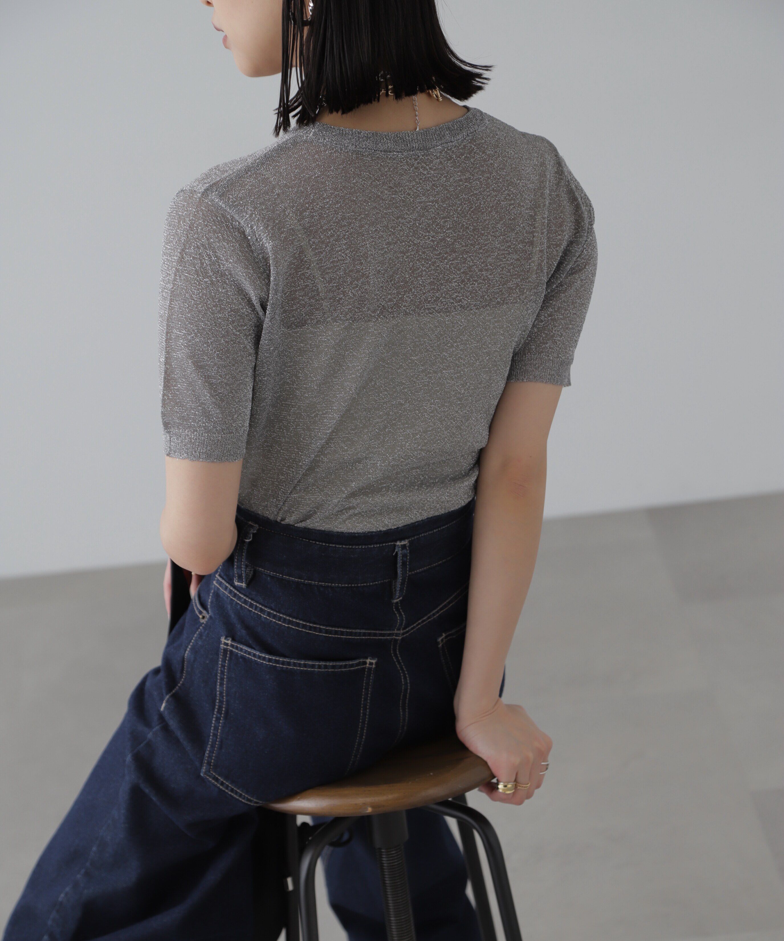  「コンパクトラメシアー半袖ニット」|ニット・セーター|