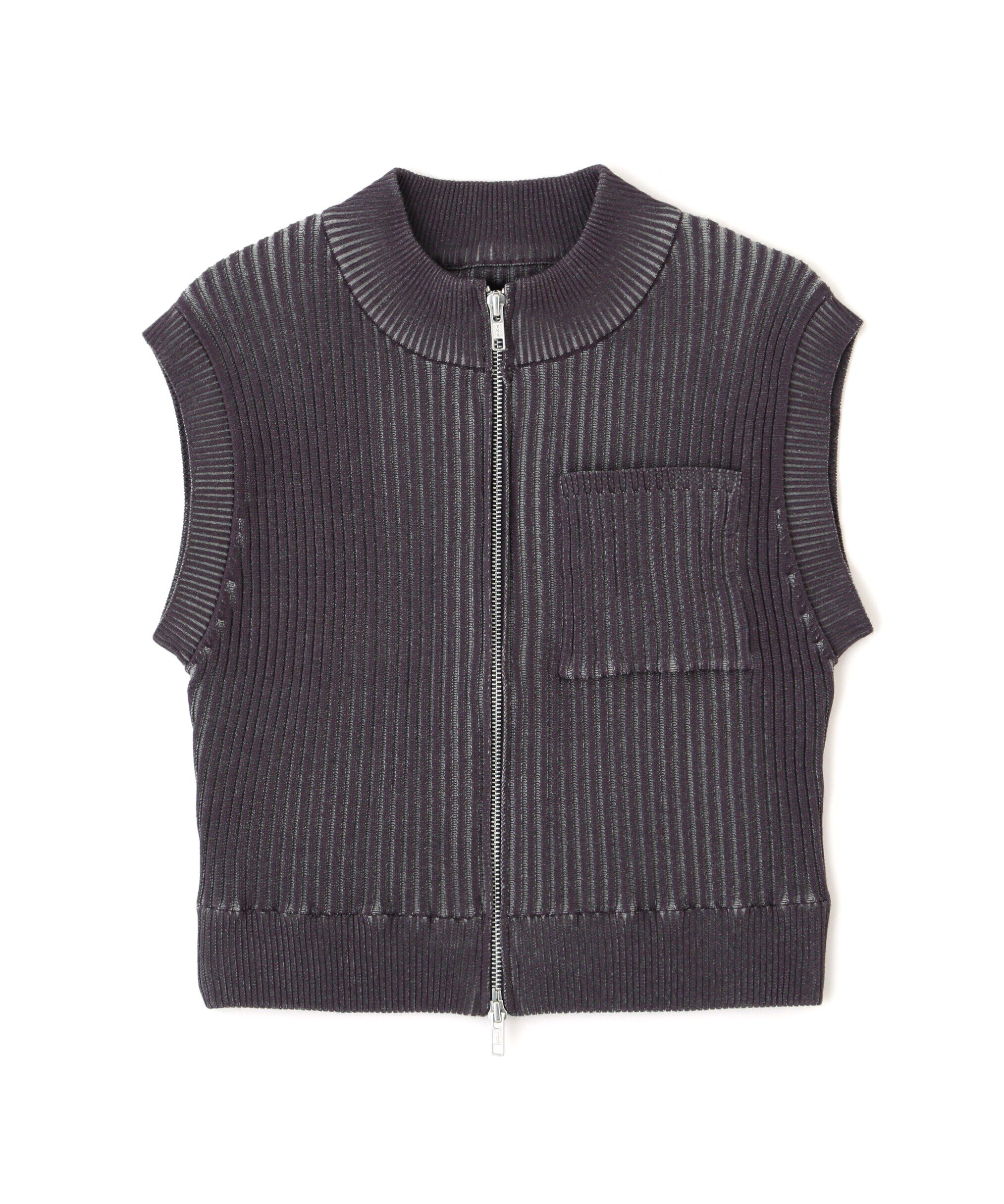  「バイカースタンド配色リブニットベスト」|ニット・セーター|