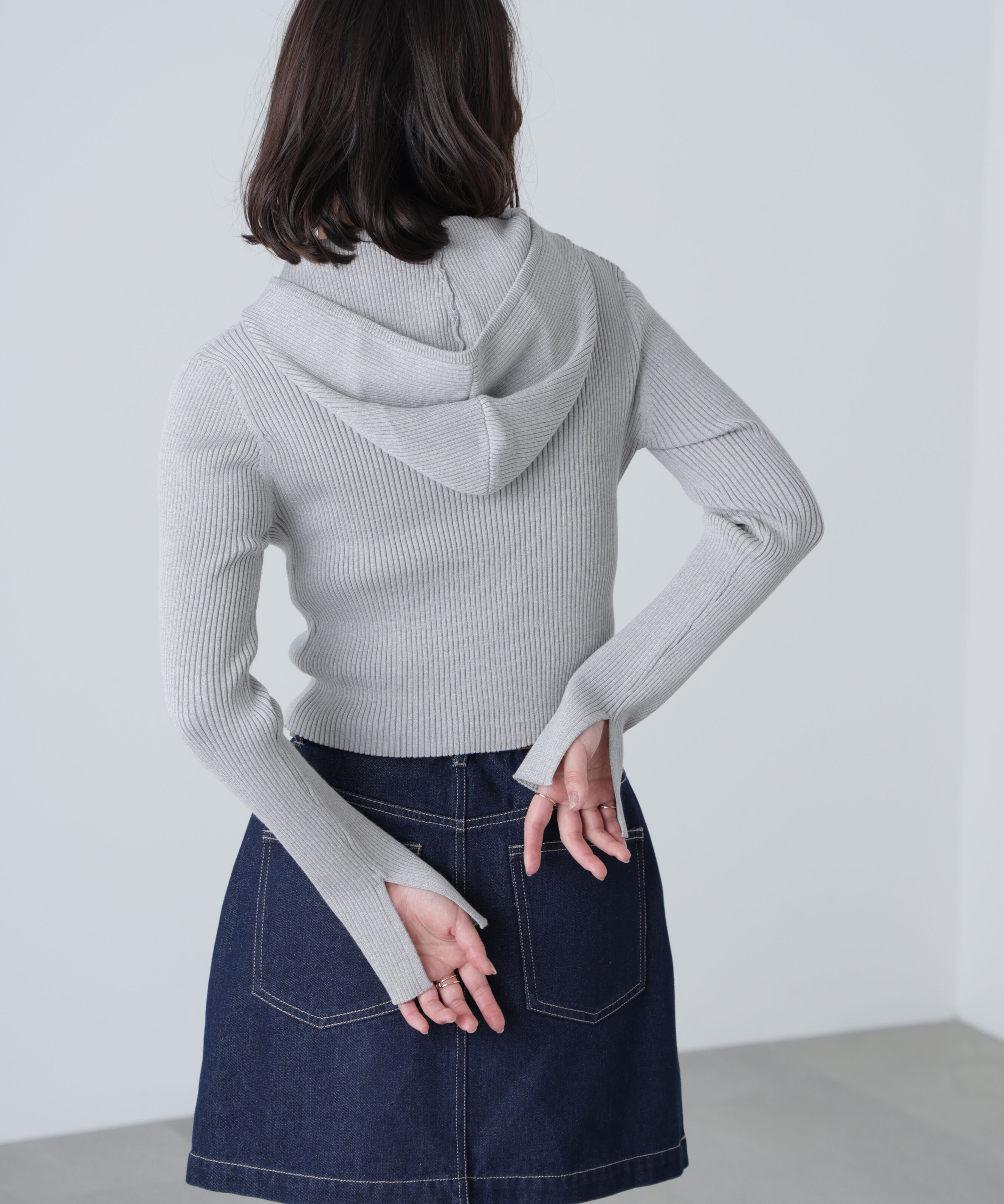  「配色リブショート丈ニットパーカー」|ニット・セーター|