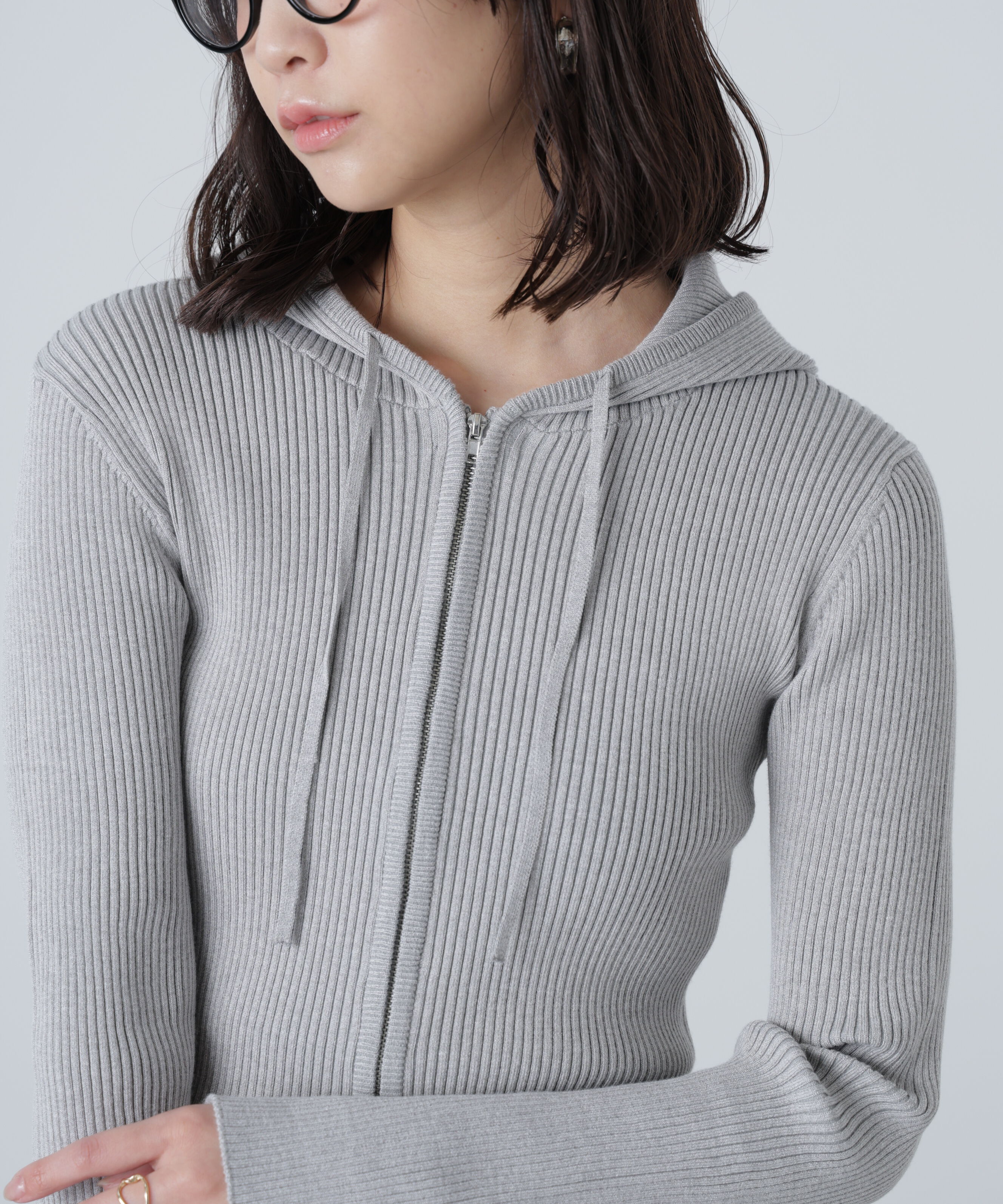  「配色リブショート丈ニットパーカー」|ニット・セーター|