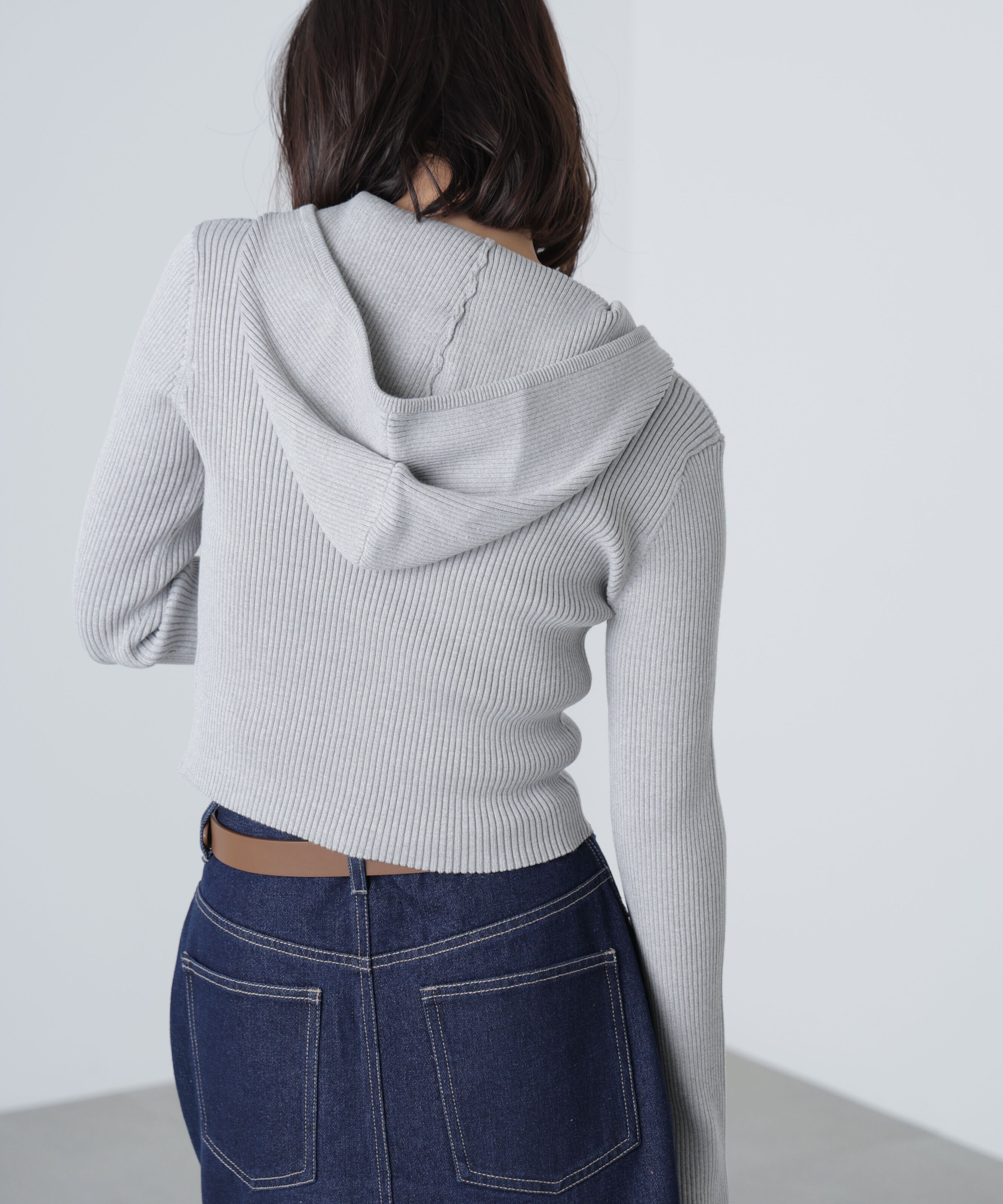  「配色リブショート丈ニットパーカー」|ニット・セーター|