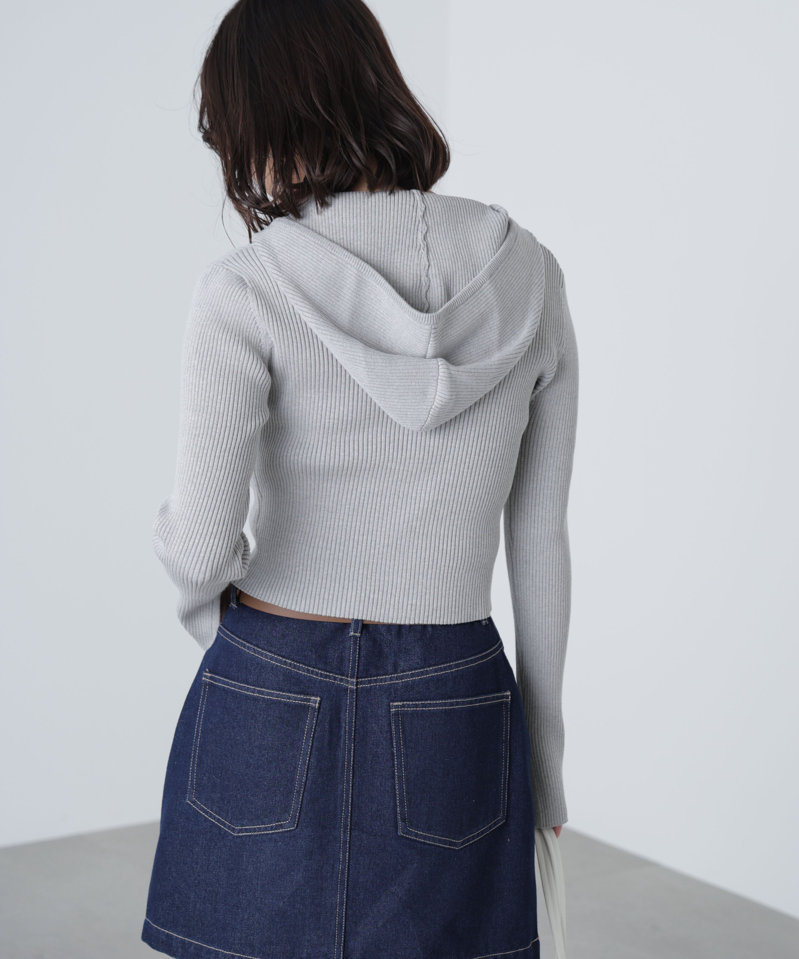  「配色リブショート丈ニットパーカー」|ニット・セーター|