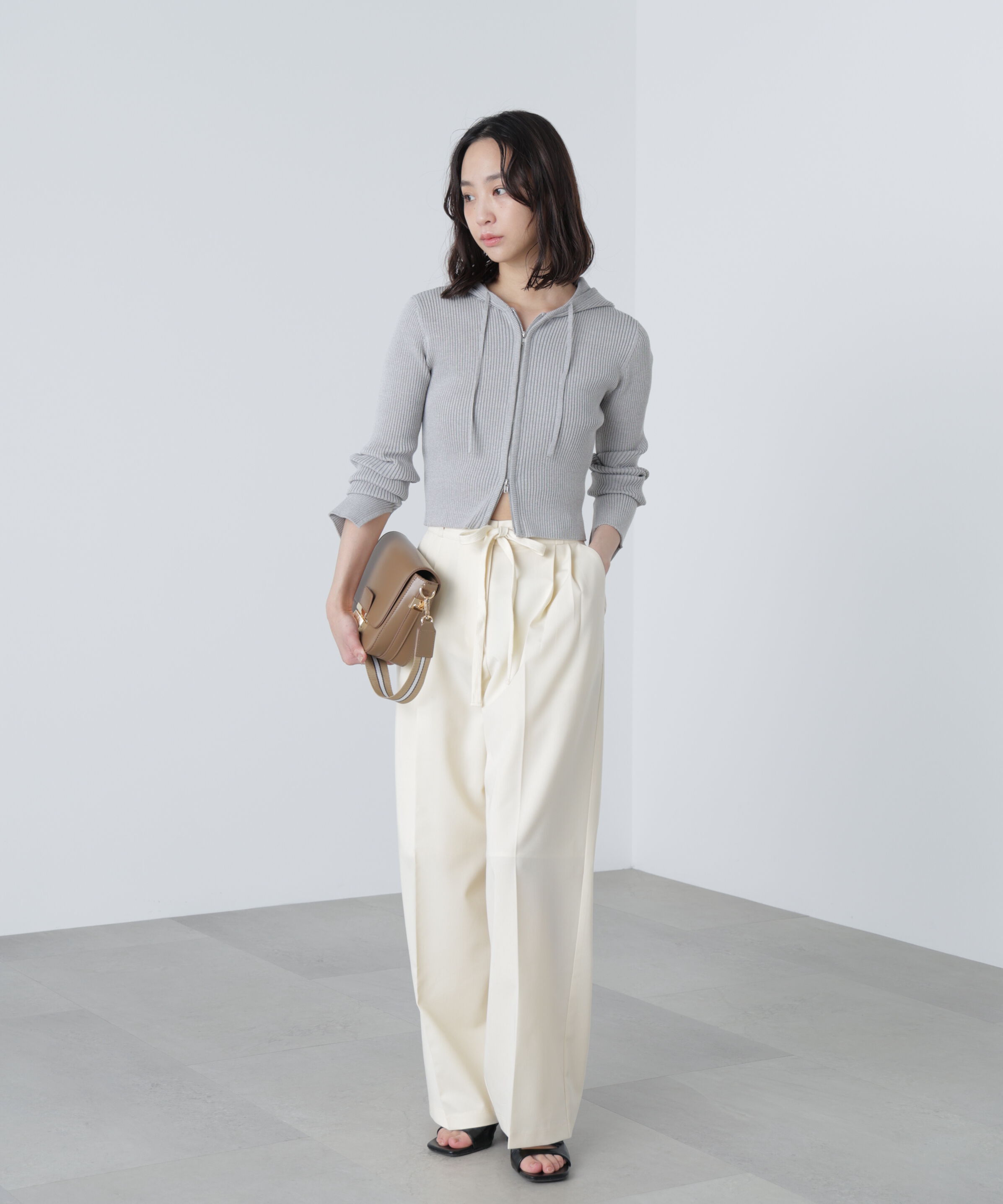  「配色リブショート丈ニットパーカー」|ニット・セーター|