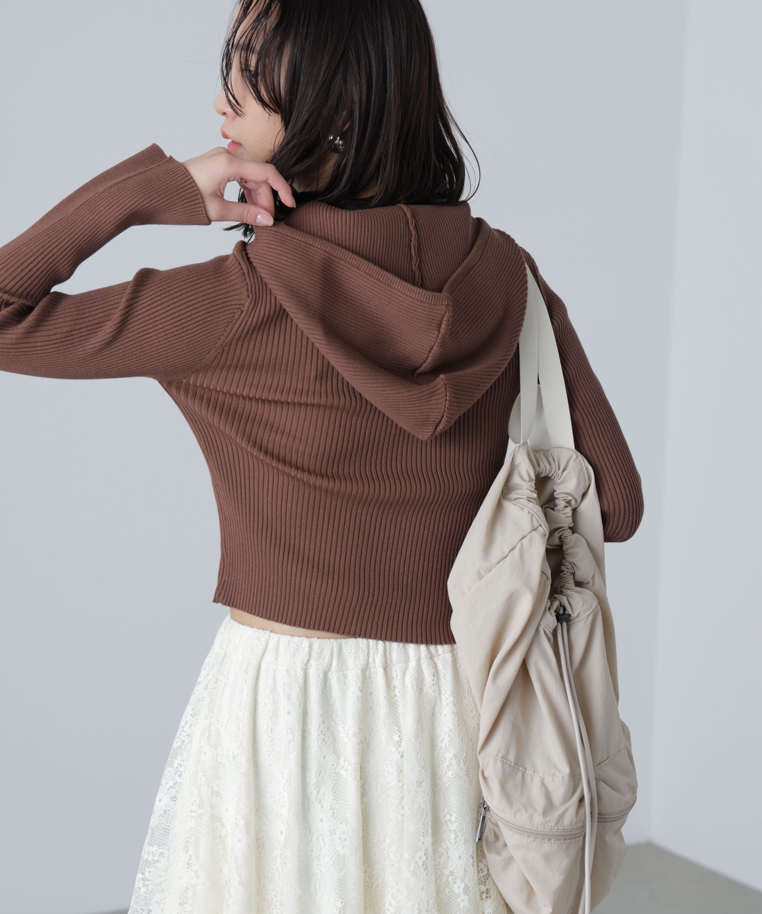  「配色リブショート丈ニットパーカー」|ニット・セーター|