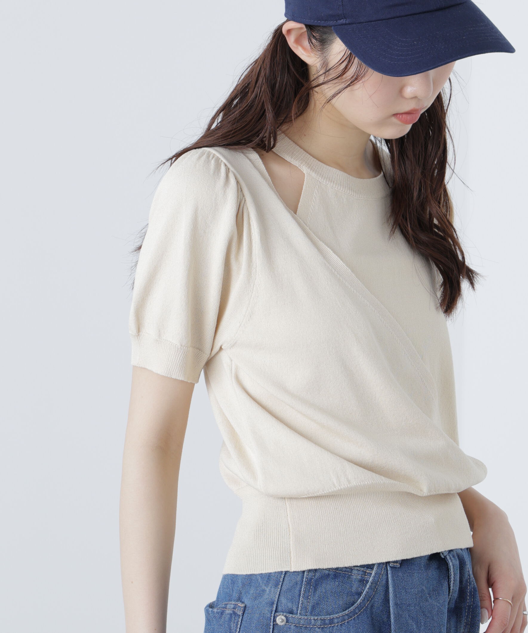  「キャミレイヤードカシュクール半袖ニット」|ニット・セーター|