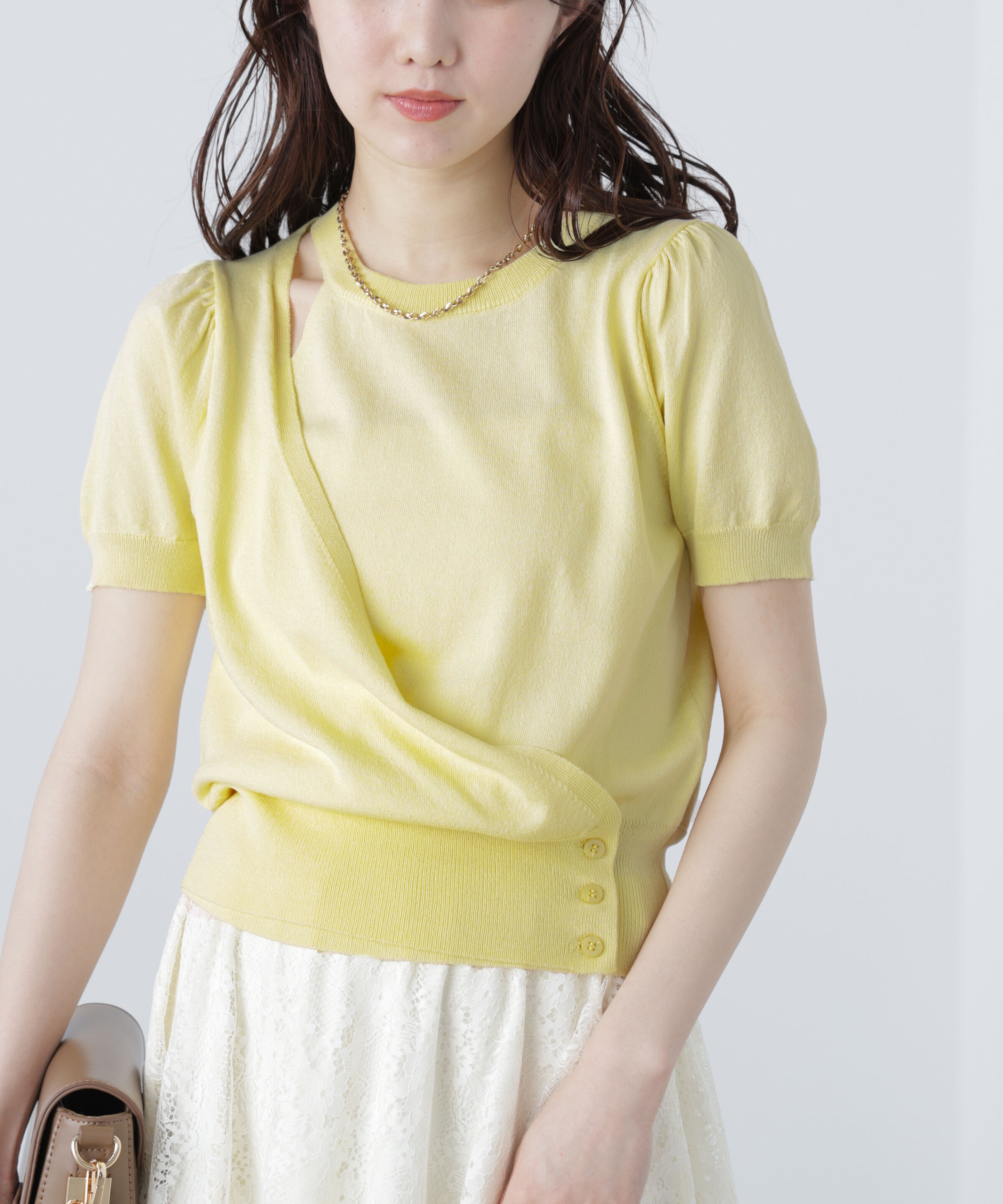  「キャミレイヤードカシュクール半袖ニット」|ニット・セーター|