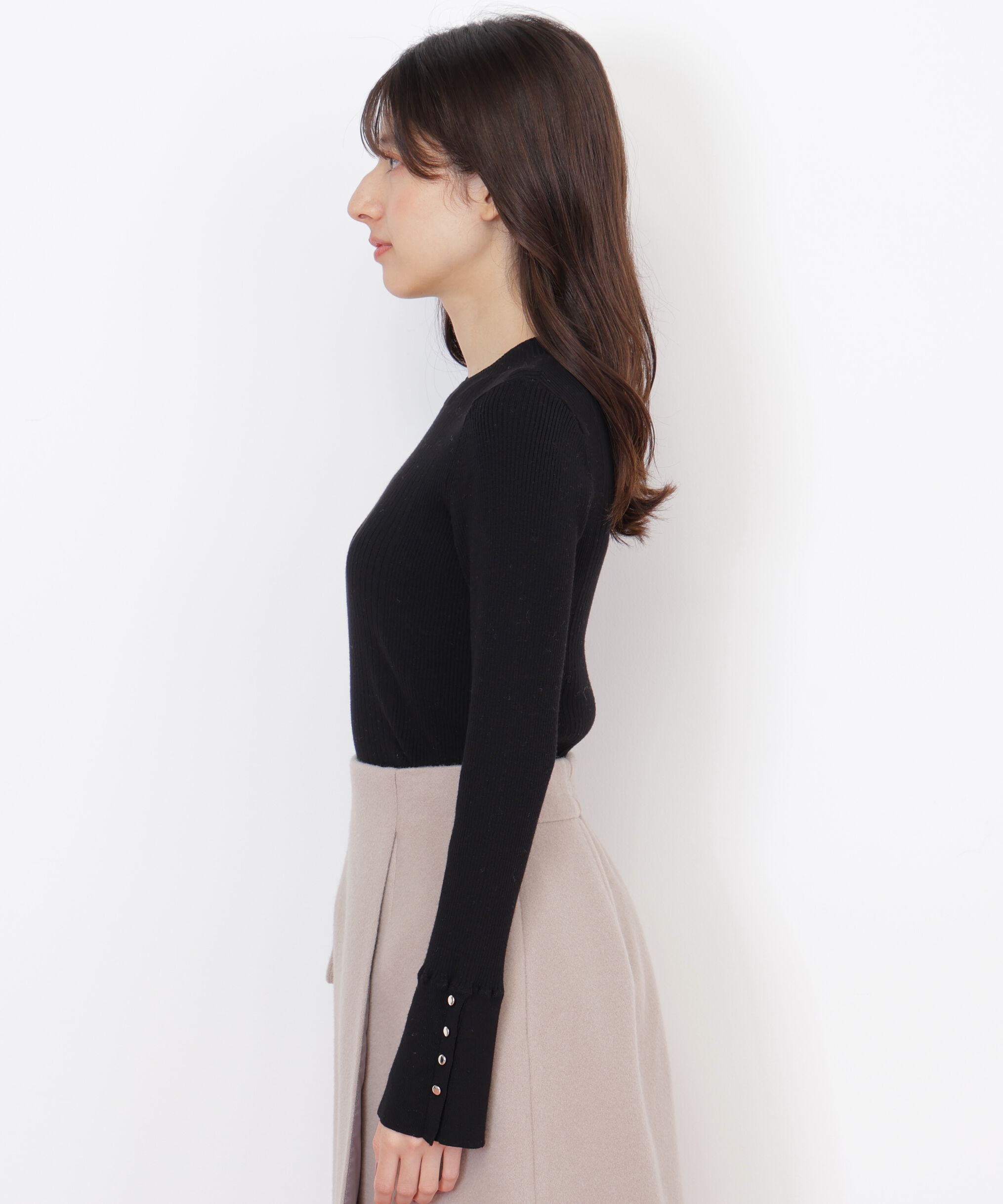  「袖ボタンリブニット」|ニット・セーター|
