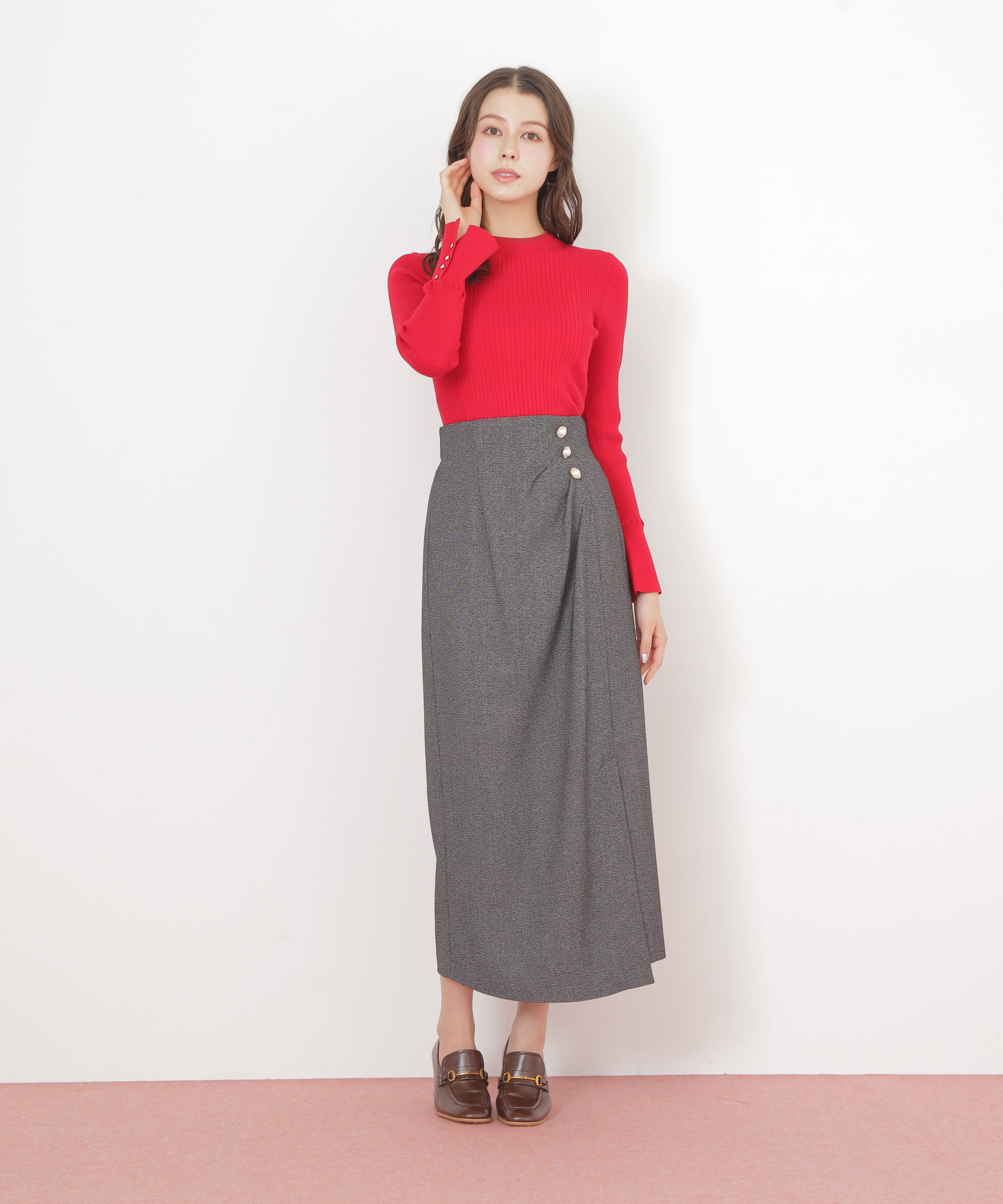  「袖ボタンリブニット」|ニット・セーター|