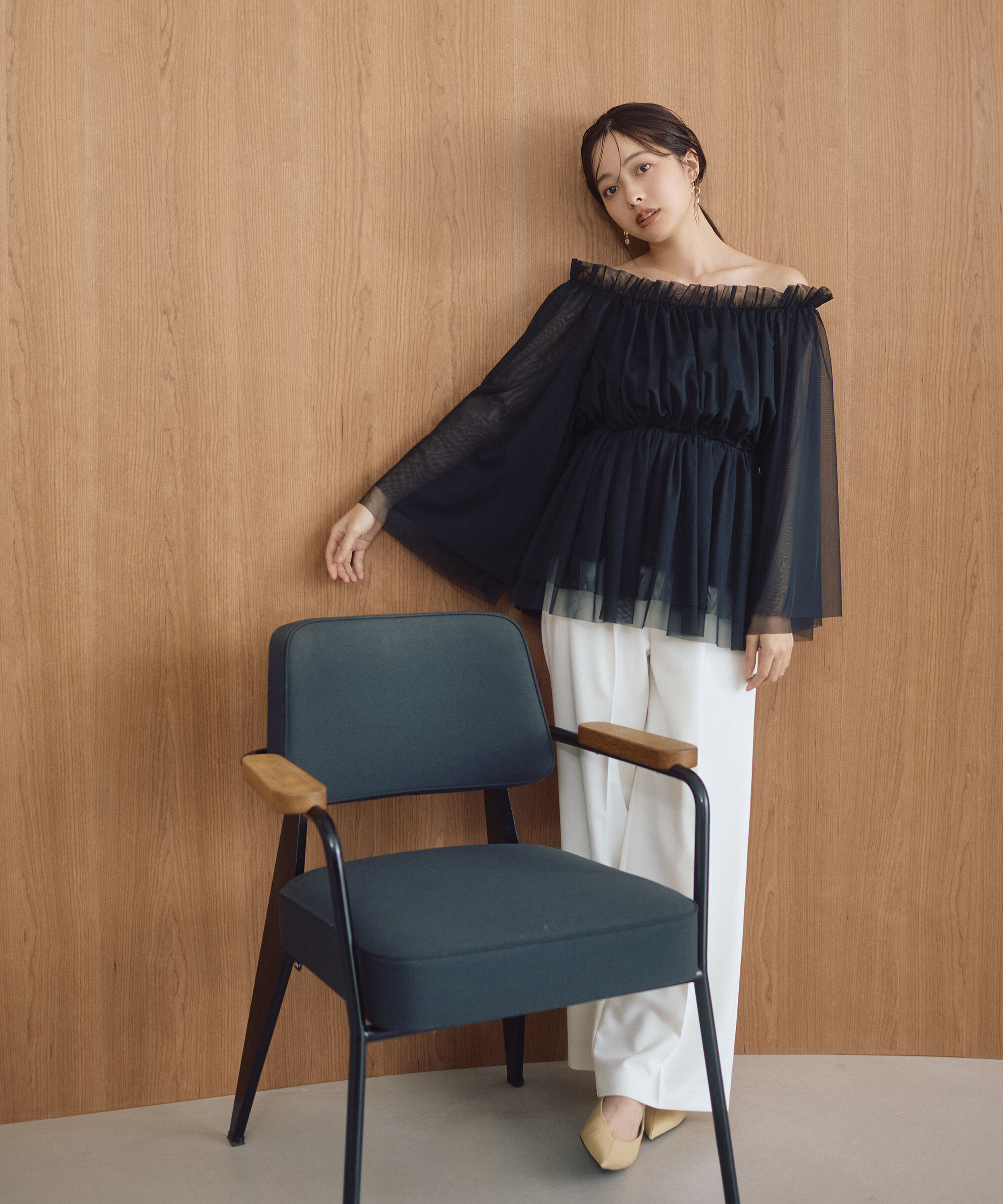 PROPORTION BODY DRESSING「＜明日香さんコラボ＞チュールスリーブフレアブラウス　26SS」|シャツ・ブラウス|