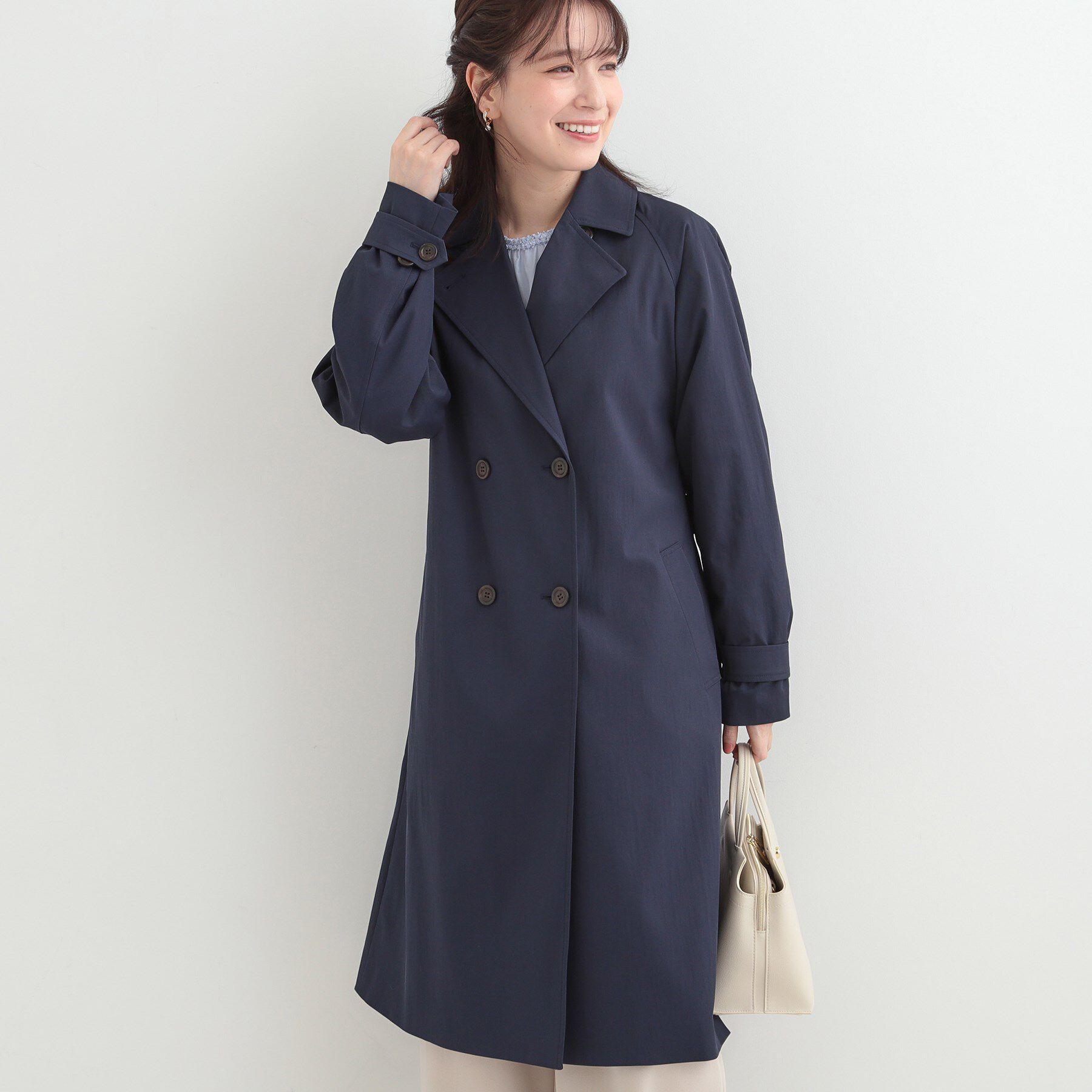 SHOO･LA･RUE「【S-LL/撥水】通勤やお出かけにも活躍 ロングトレンチコート」|トレンチコート|ネイビー(094)