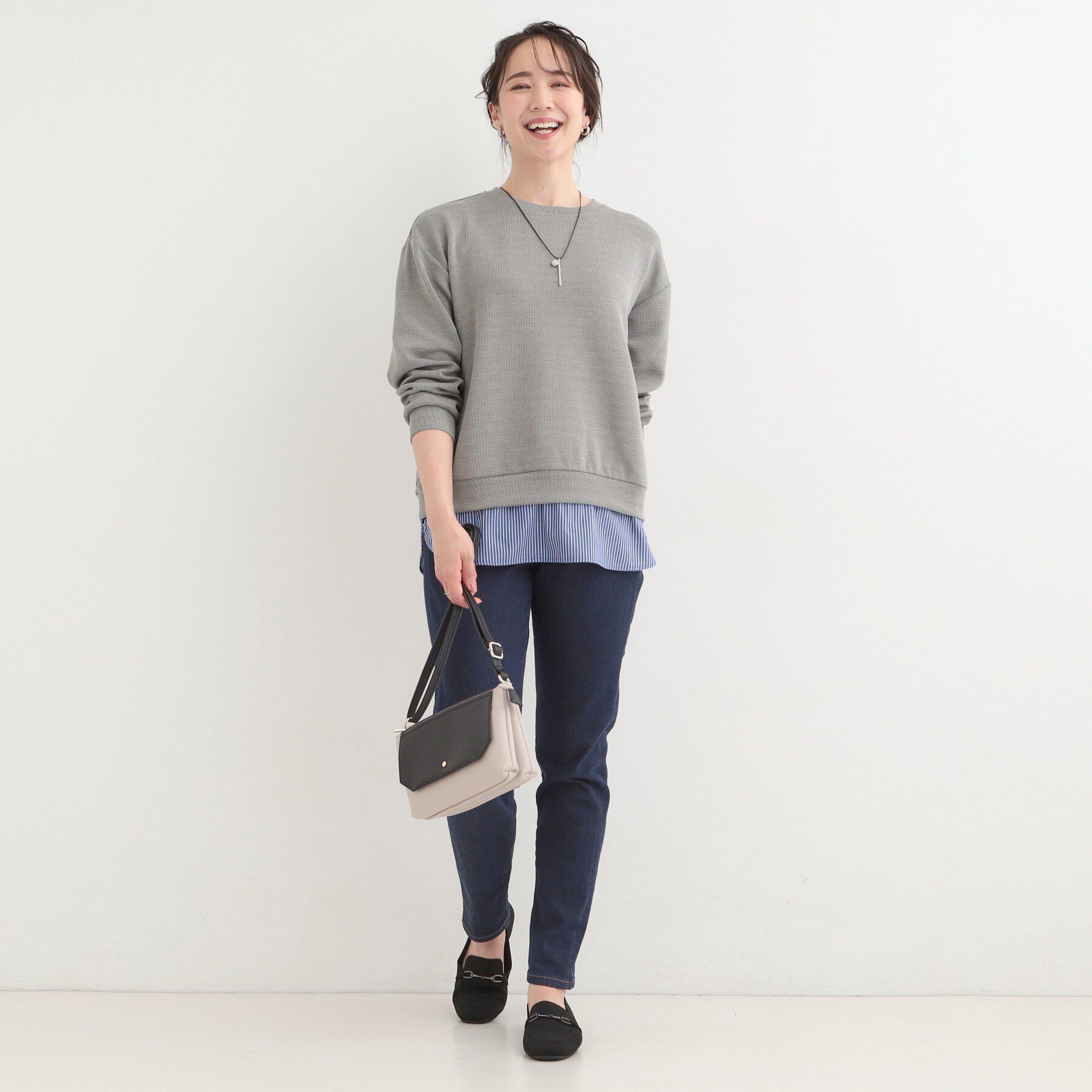 SHOO･LA･RUE「【洗濯機可】1枚でサマ見え ラメニットソー レイヤード風トップス」|Tシャツ・カットソー|