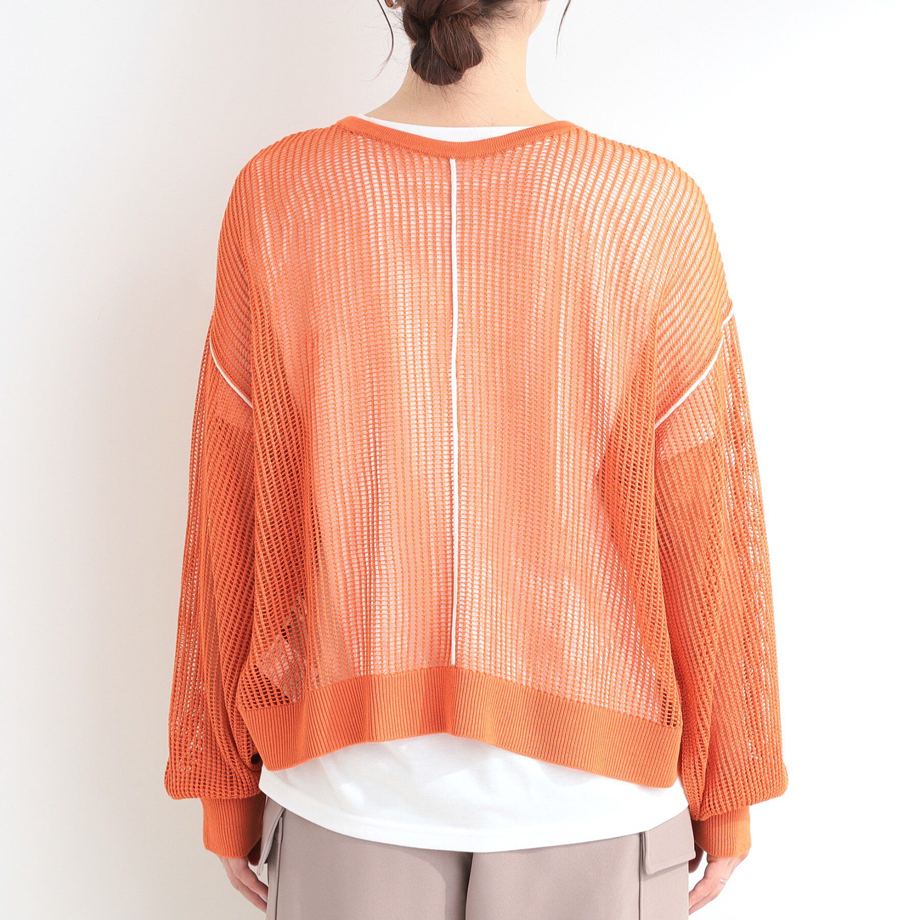 SHOO･LA･RUE「【前後2WAY/2点セット/洗濯機可/S-LL】メッシュリボンニット＆半袖ロゴT」|その他|