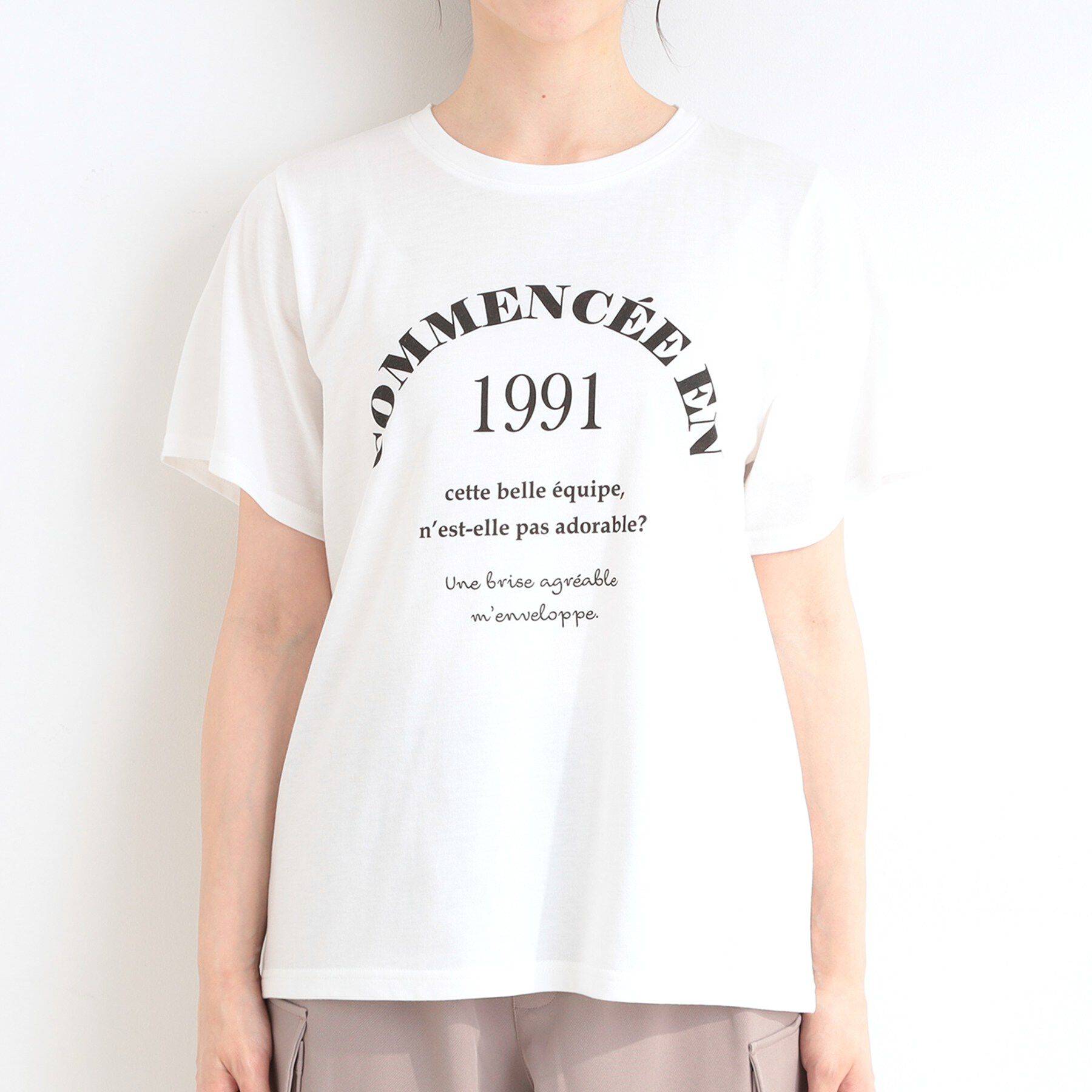 SHOO･LA･RUE「【前後2WAY/2点セット/洗濯機可/S-LL】メッシュリボンニット＆半袖ロゴT」|その他|