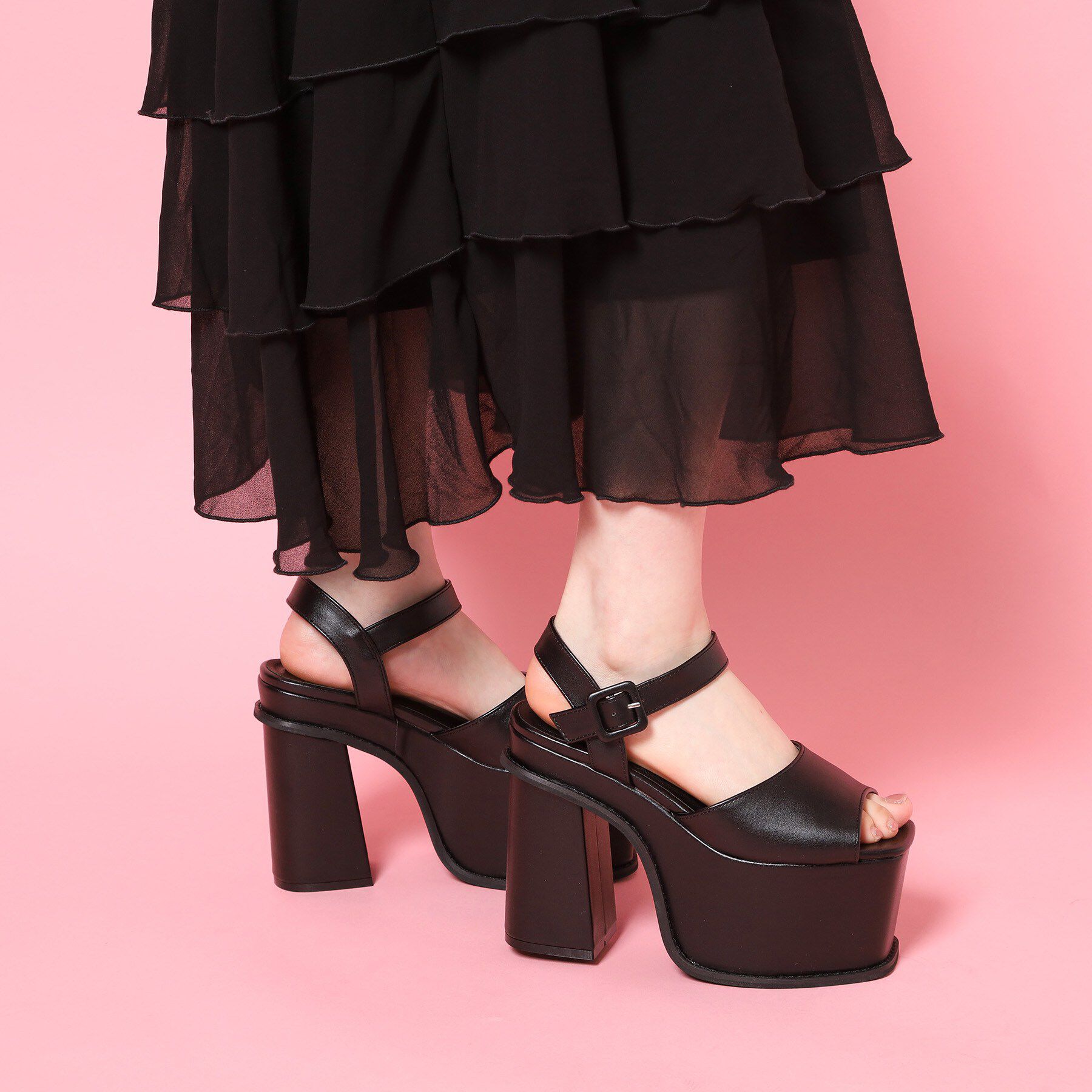 csT&P「厚底シアーサンダル」|サンダル|ブラック(019)