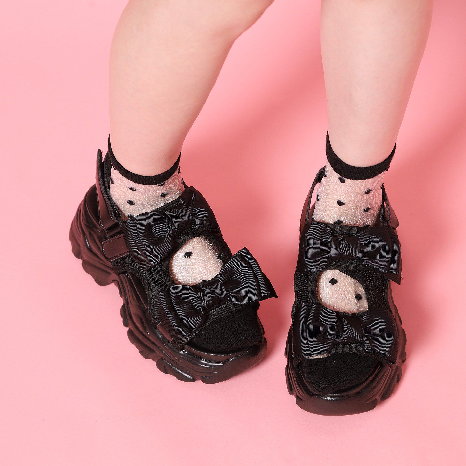 csT&P「厚底ダブルリボンガーリーサンダル」|サンダル|ブラック(019)