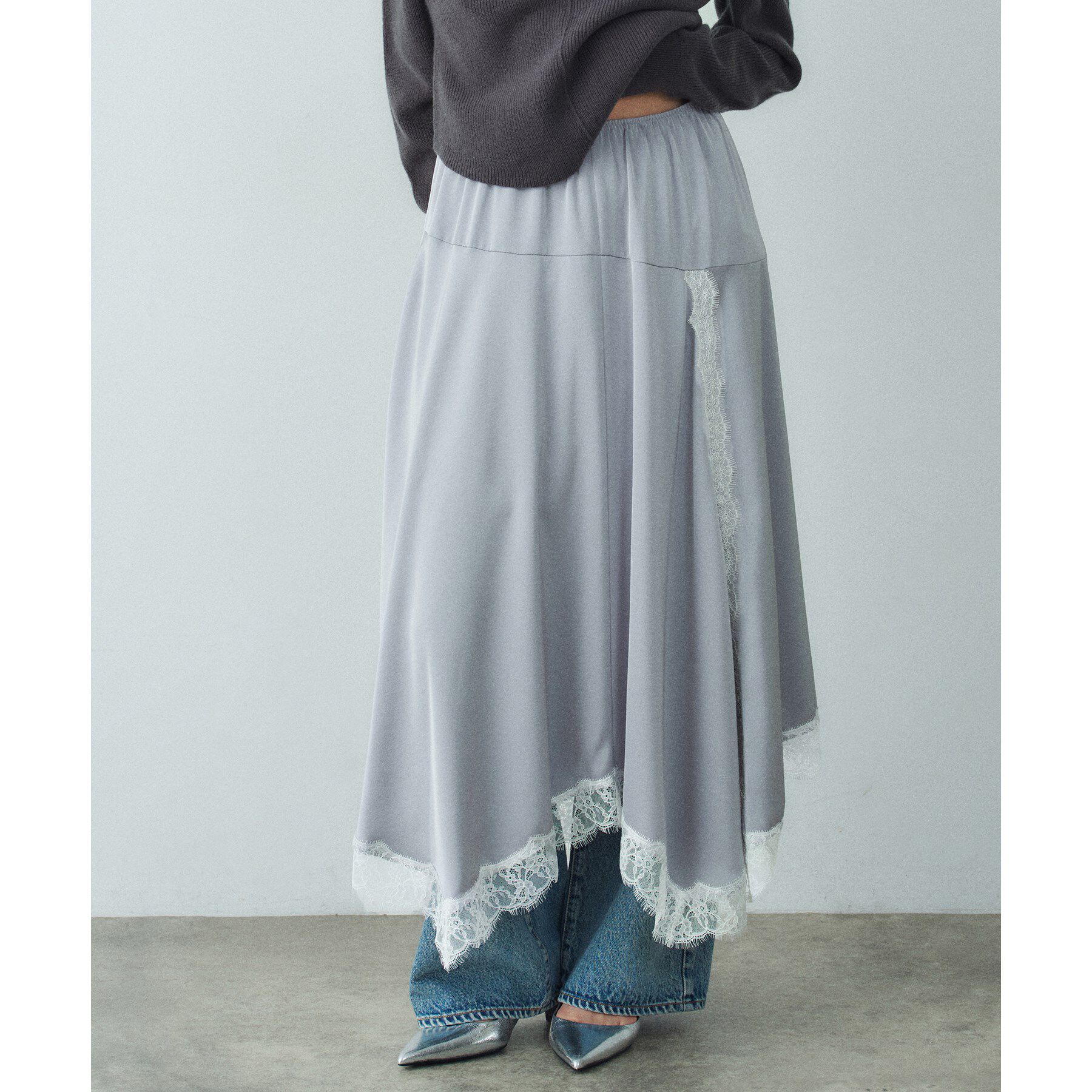 CODE A「lingerie mood lace skirt」|スカート|ライトグレー(011