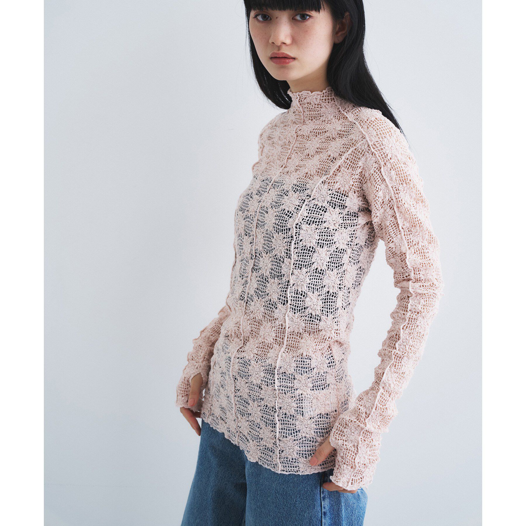 CODE A「floral lace highneck tops」|Tシャツ・カットソー|