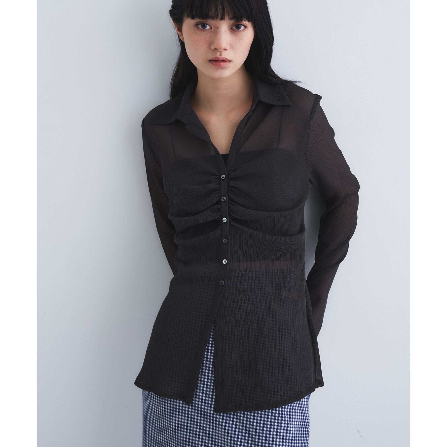 CODE A「thin gather shirts」|シャツ・ブラウス|チャコールグレー(0