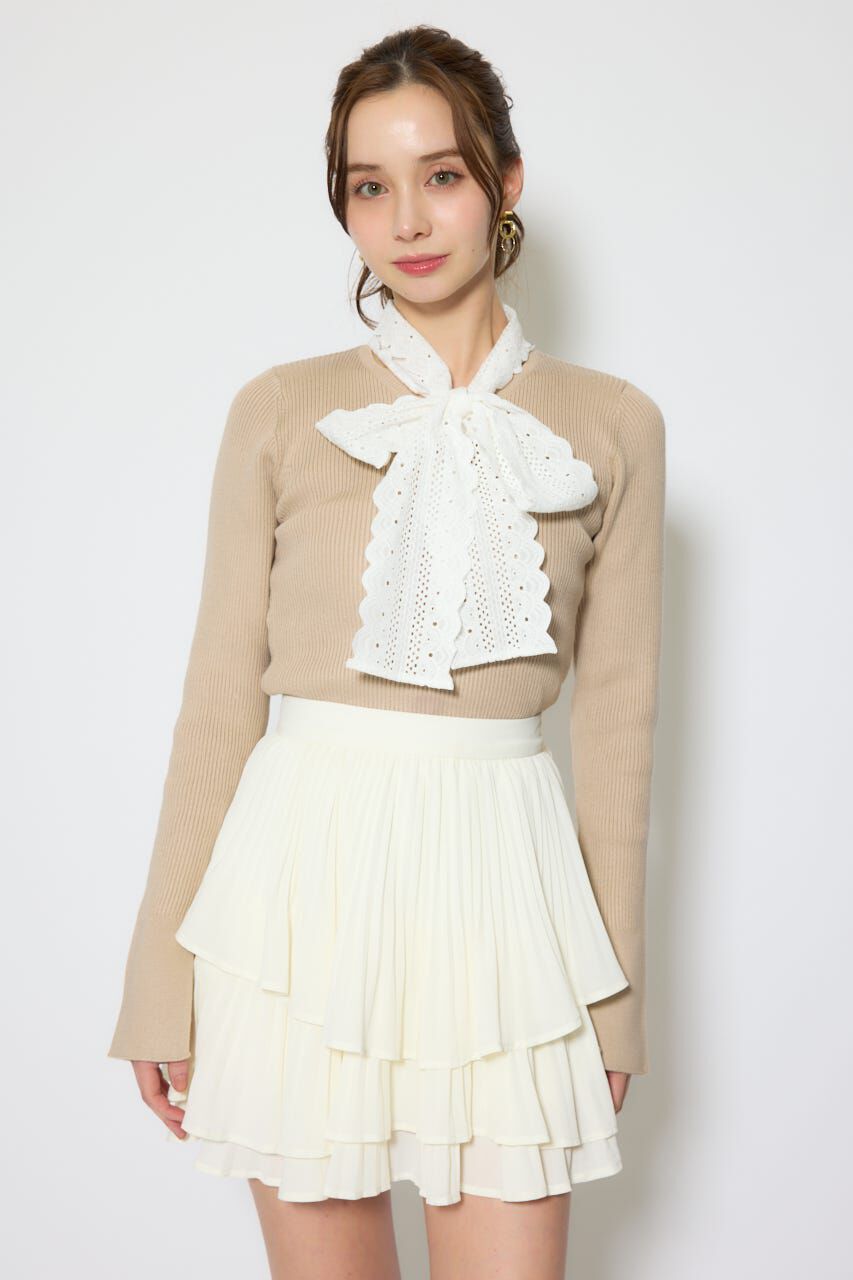 rienda「コットンレースリボンニットトップス」|ニット・セーター|