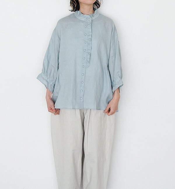 オオカミとフクロウ「オオカミと静かな夜のアフターレイン&ldquo;ブラウス&rdquo;」|シャツ・ブラウス|ブルー