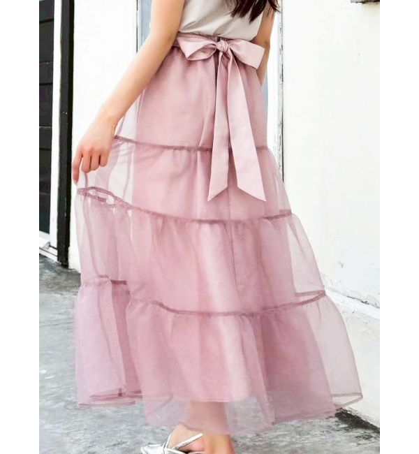 dazzlin「オーガンティアードスカート」|スカート|ピンク