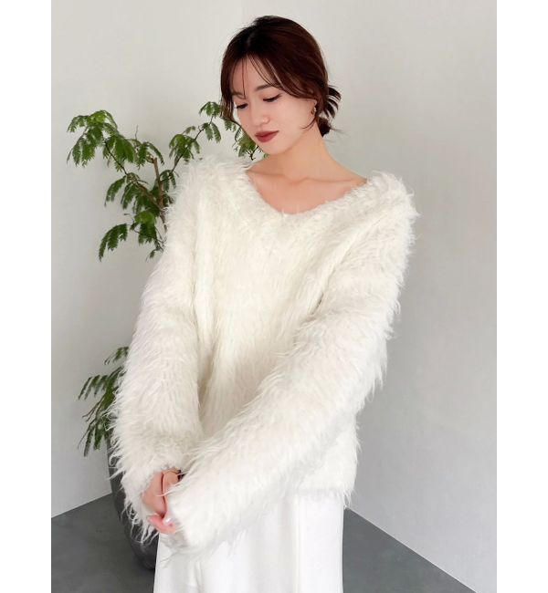 dazzlin「リップルカールVネックニット」|ニット・セーター|アイボリー