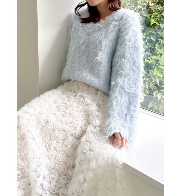 dazzlin「リップルカールVネックニット」|ニット・セーター|ブルー