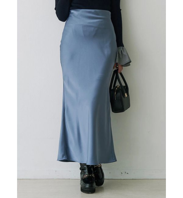 MERCURYDUO「サテンナロースカート」|スカート|ブルー