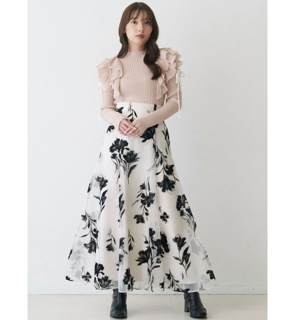 MERCURYDUO「フロッキープリントフレアスカート」|スカート|
